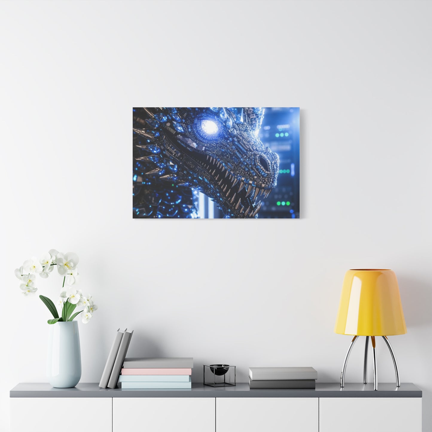 Cyber Dragon Canvas Print — Futuristic Metallic Dragon Wall Art