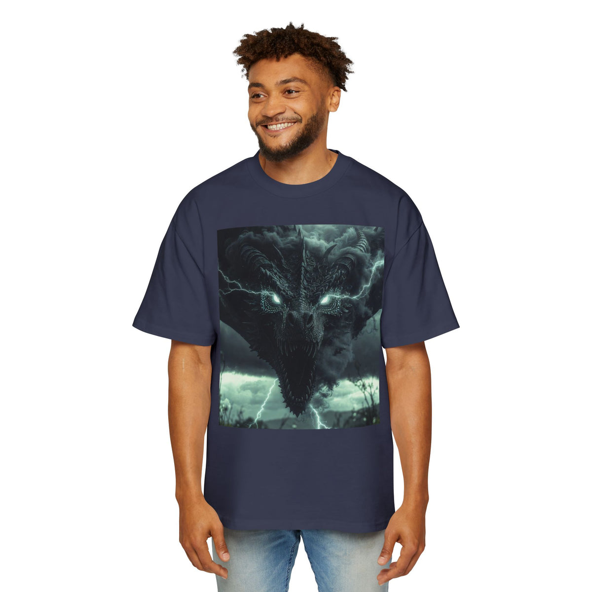 A Storm Dragon Graphic Tee — Dark Fantasy Oversized Men's T-Shirt