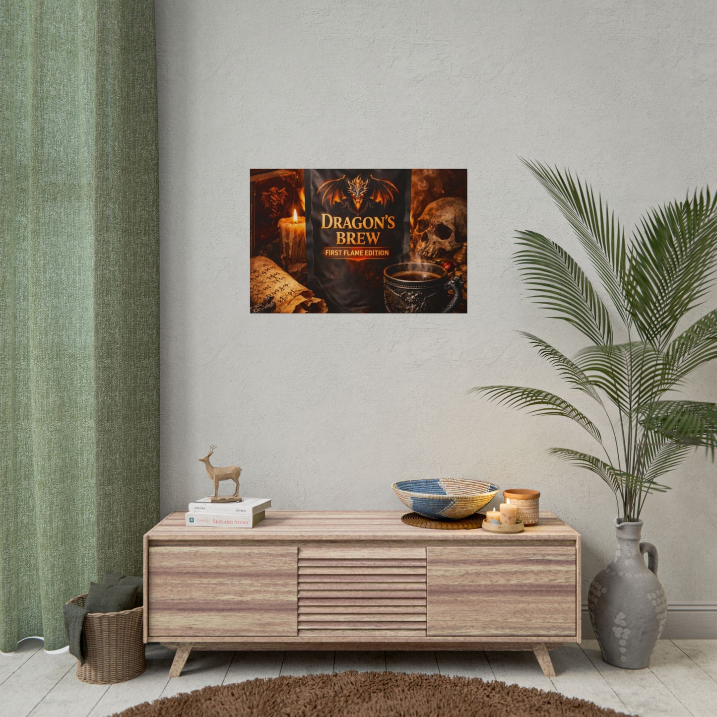 Rolled Poster — "Dragon's Brew: First Flame Edition" Fantasy Coffee Art Print