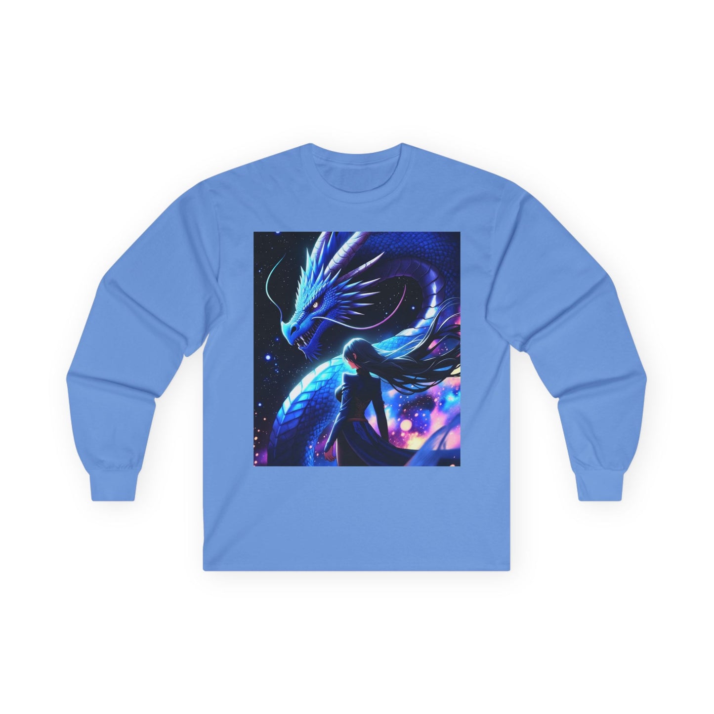 Dragon Spirit Long Sleeve Tee — Mystical Blue Anime Silhouette