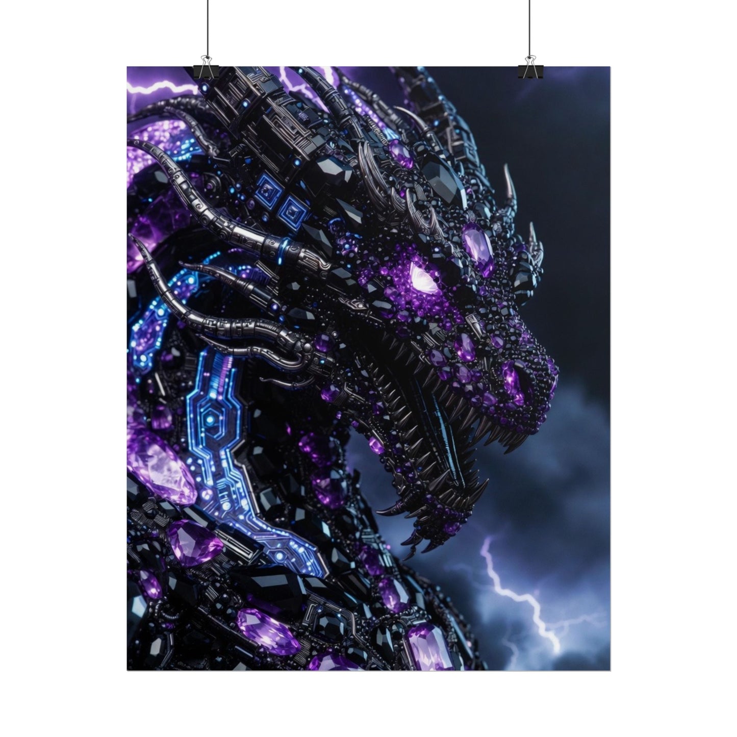 Rolled Poster — Cyberpunk Dragon Storm Art Print