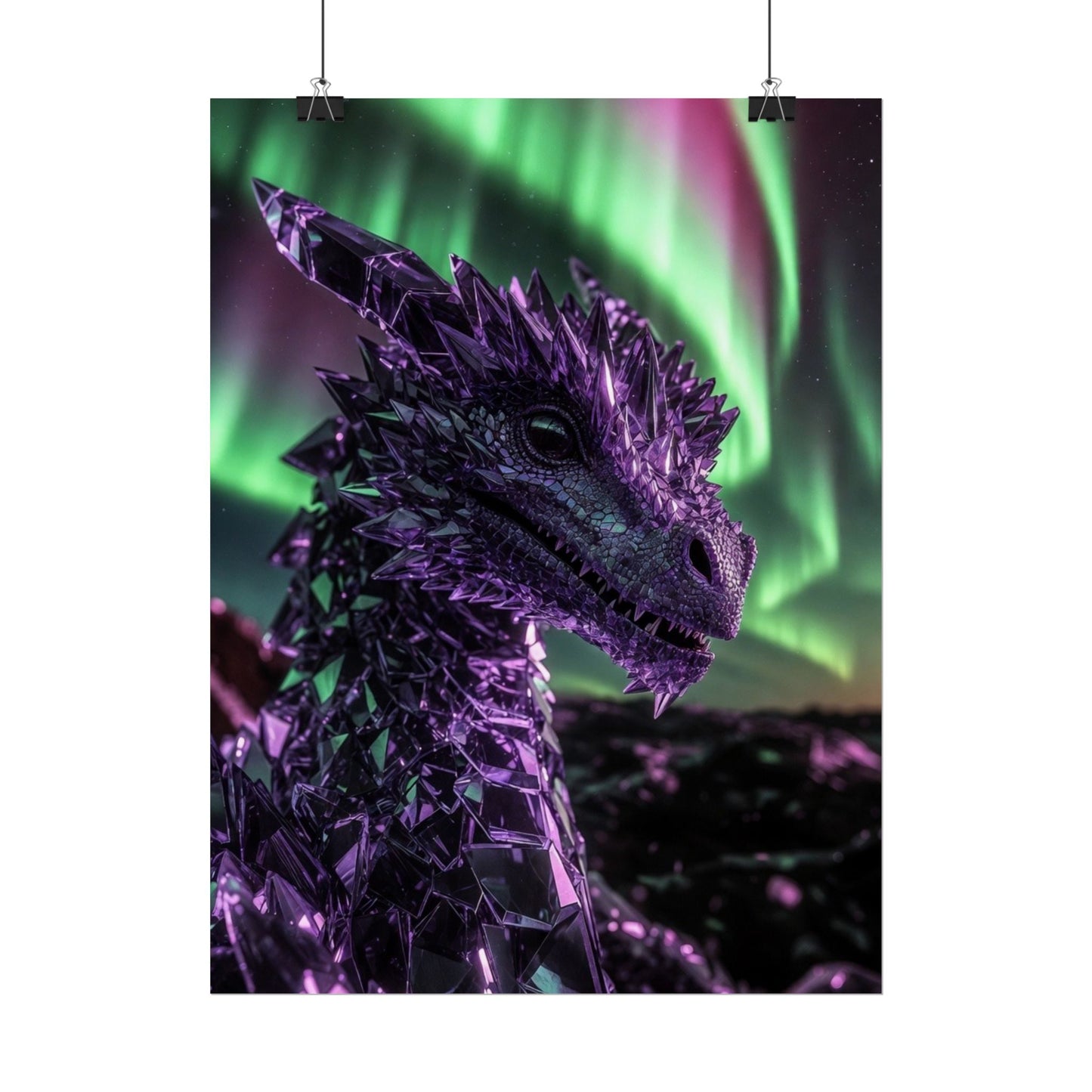 Aurora Dragon Rolled Poster — Purple Crystal Dragon Wall Art