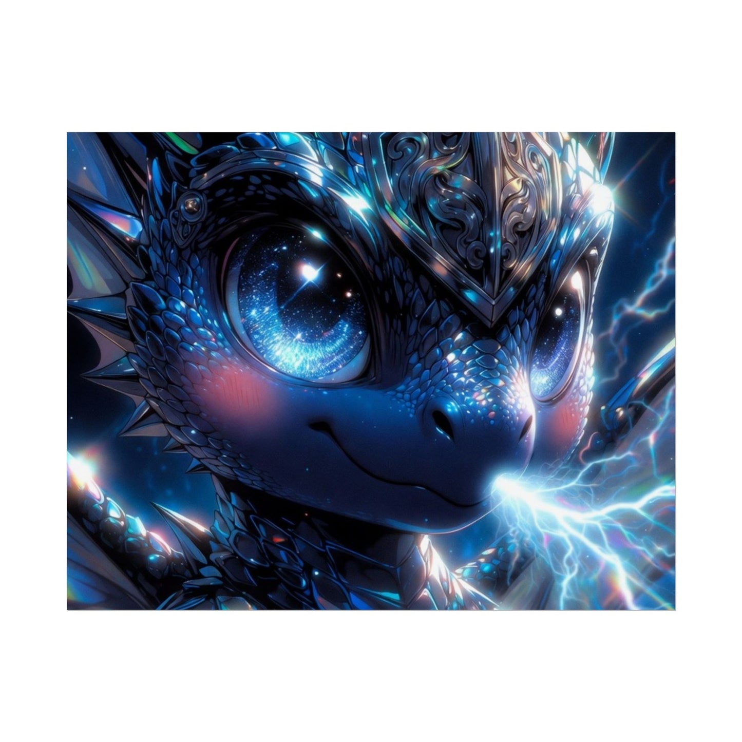 Shiny Blue Dragon Rolled Poster — Cute Electric Fantasy Wall Art