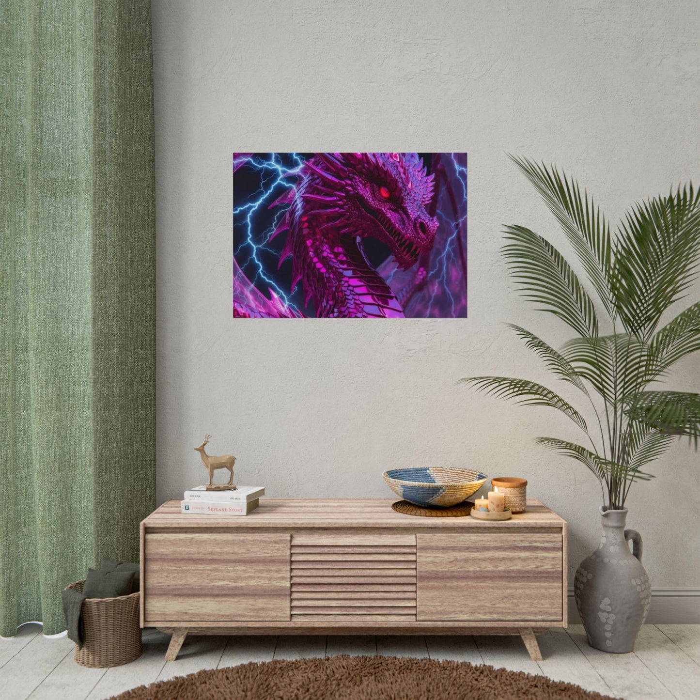 Pink Electric Dragon Poster — Fantasy Wall Art Rolled Poster