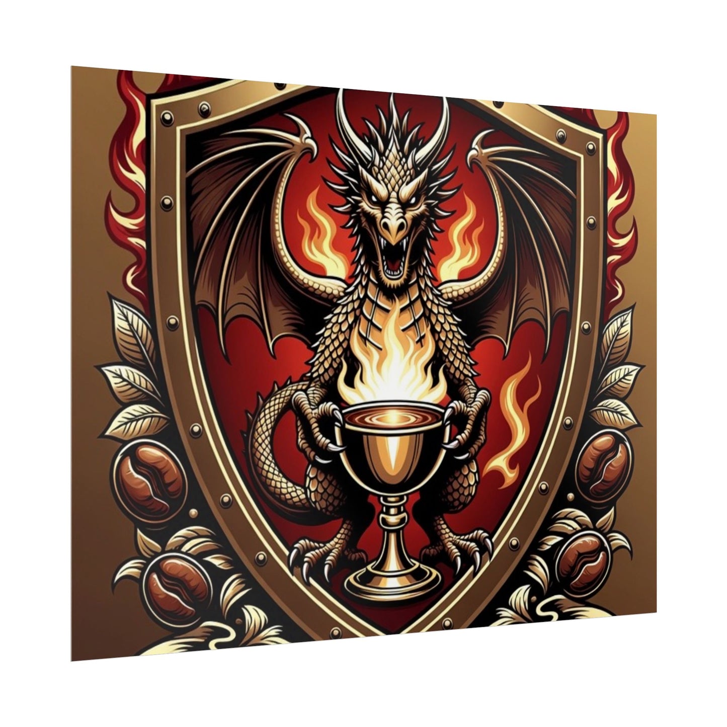 Dragon's Brew Poster — Fantasy Dragon Shield Artwork Rolled Poster