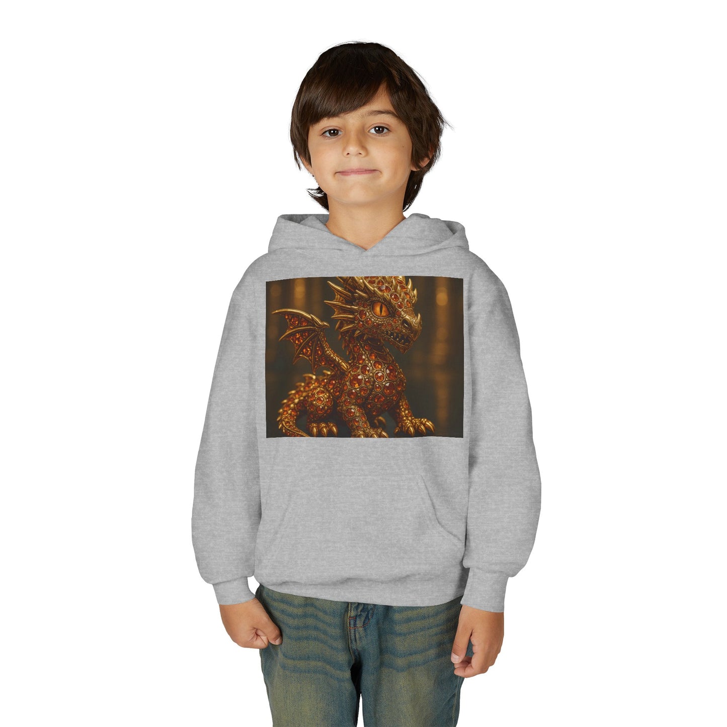 Dragon Fantasy Youth Heavy Blend Hooded Sweatshirt, Adventure Hoodie, Gift for Kids, Fantasy Apparel, Cozy Sweatshirt for Young Dreamers