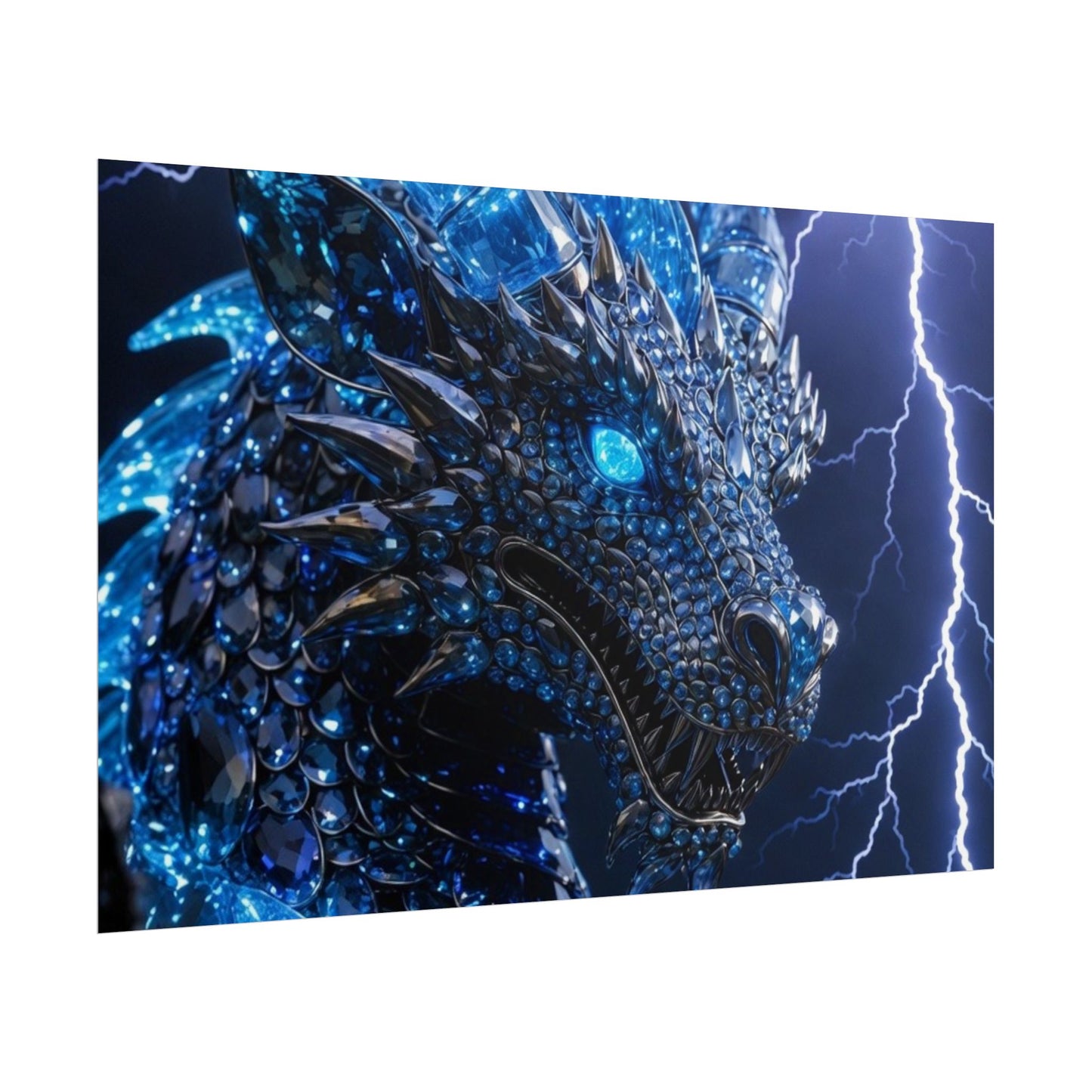 Blue Lightning Dragon Poster — Fantasy Wall Art Rolled Poster