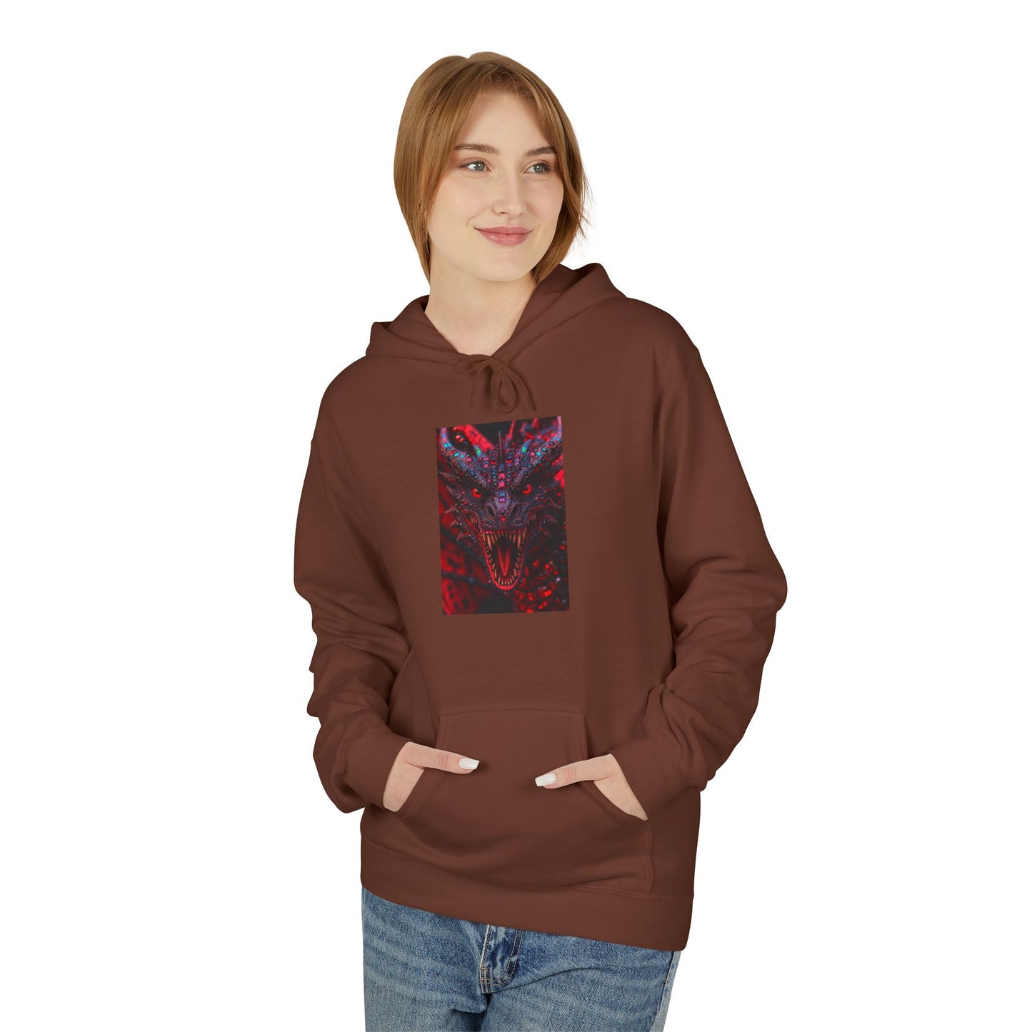 Abstract Red Dragon Marble Hoodie — Minimal Center Art Pullover