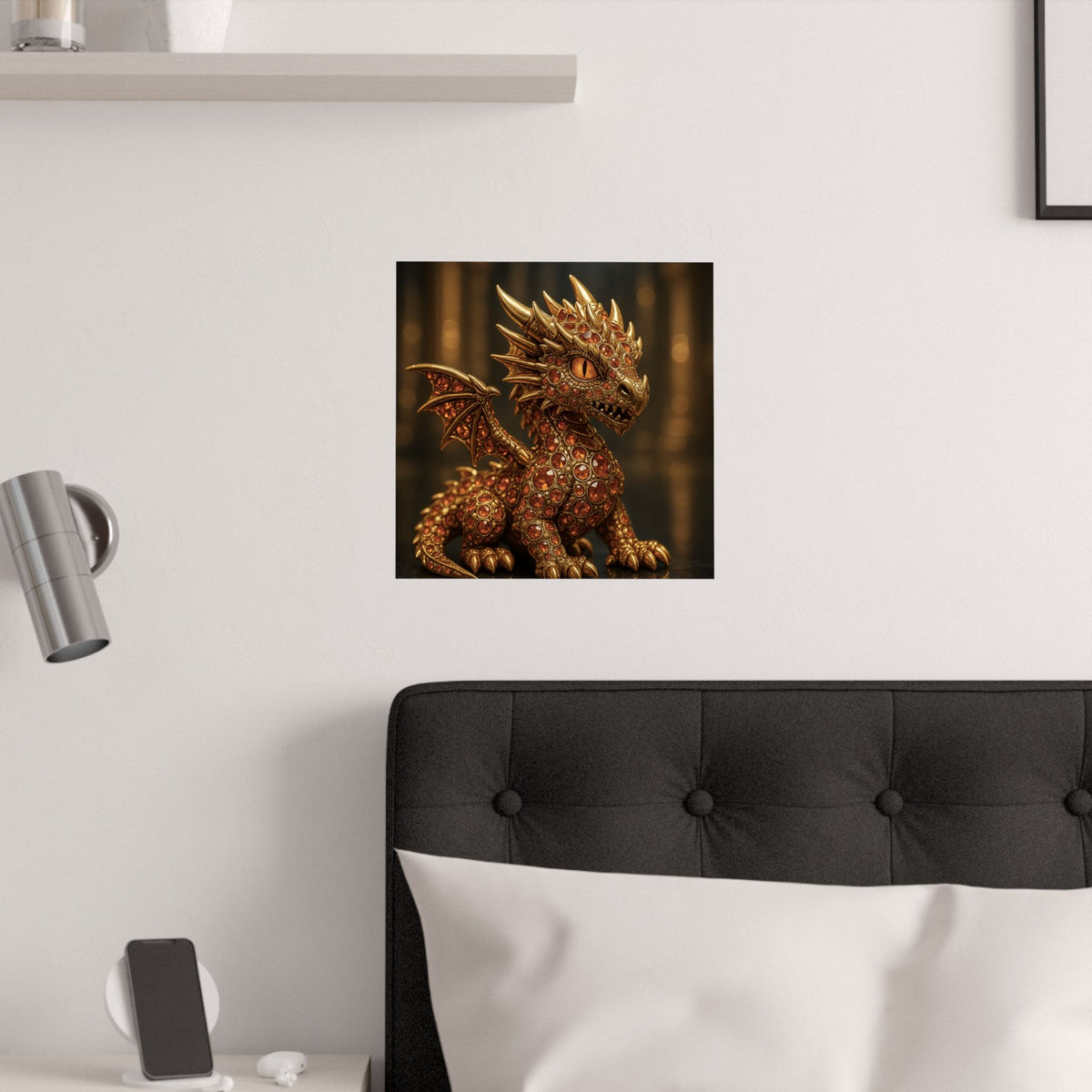 A Golden Orange Dragon Art Print, Satin Poster, Dragon Wall Art, Fantasy Decor, Gift for Gamers, Dragon Lover's Decoration
