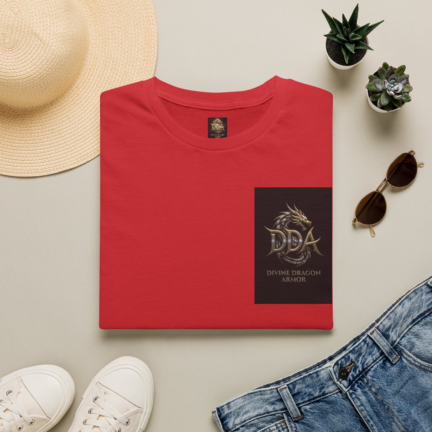 #1 Selling Dragon Logo Pocket T-Shirt — "DDA Divine Dragon Armor" Chest Patch