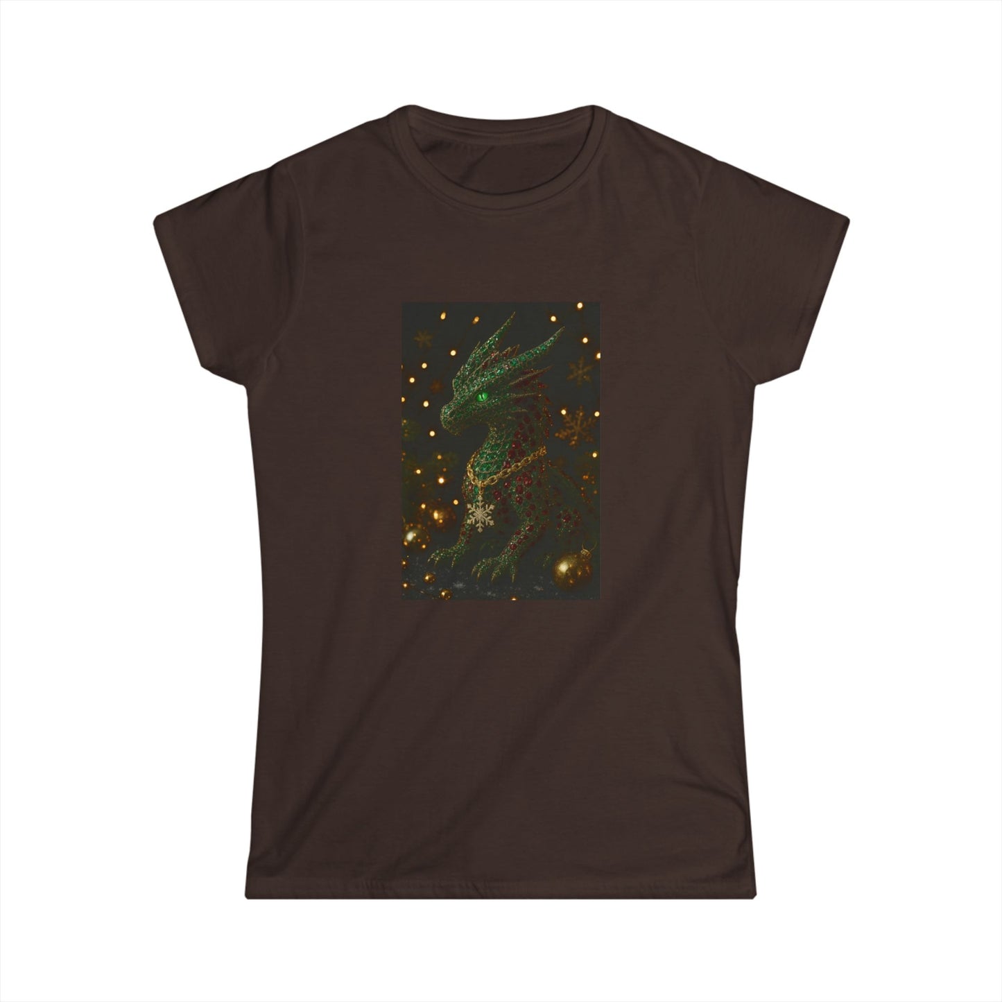 Christmas Women’s Tee — Emerald Dragon & Stars Graphic Shirt
