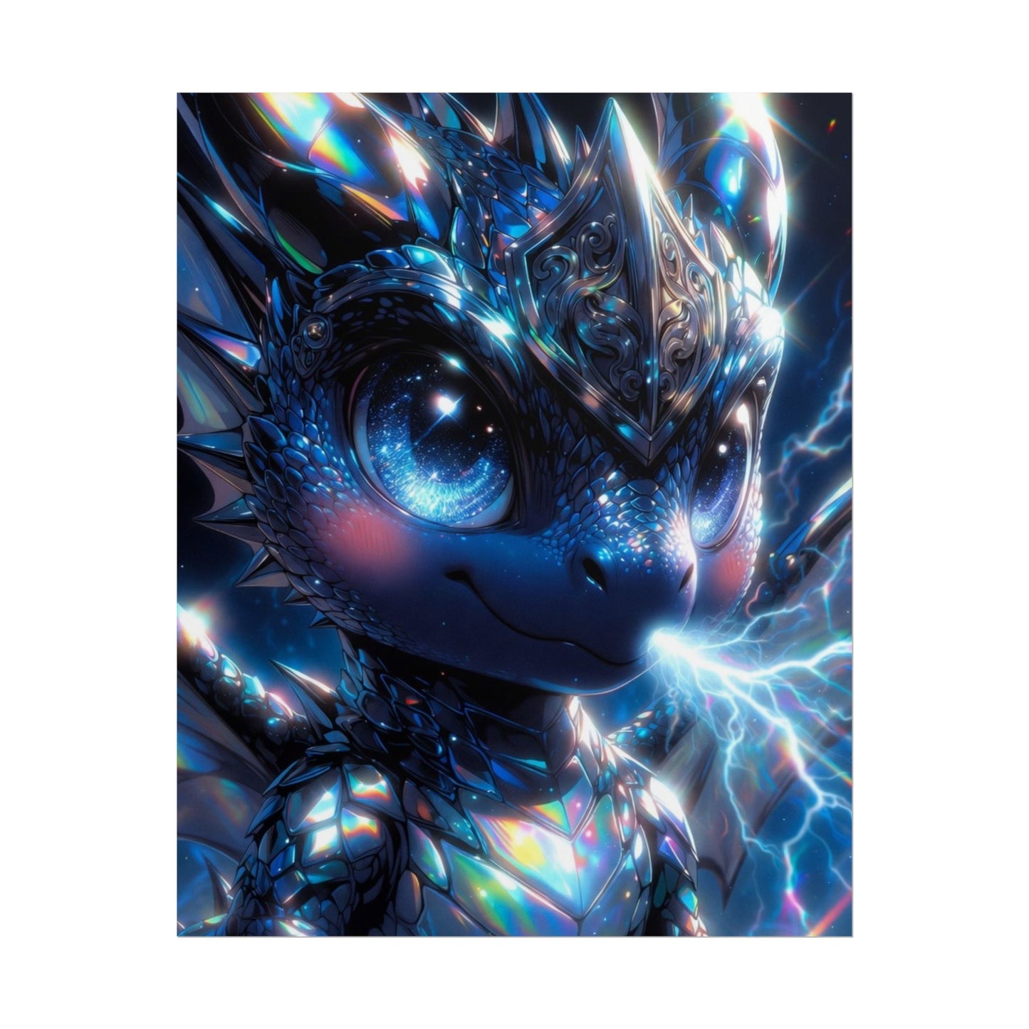 Shiny Blue Dragon Rolled Poster — Cute Electric Fantasy Wall Art