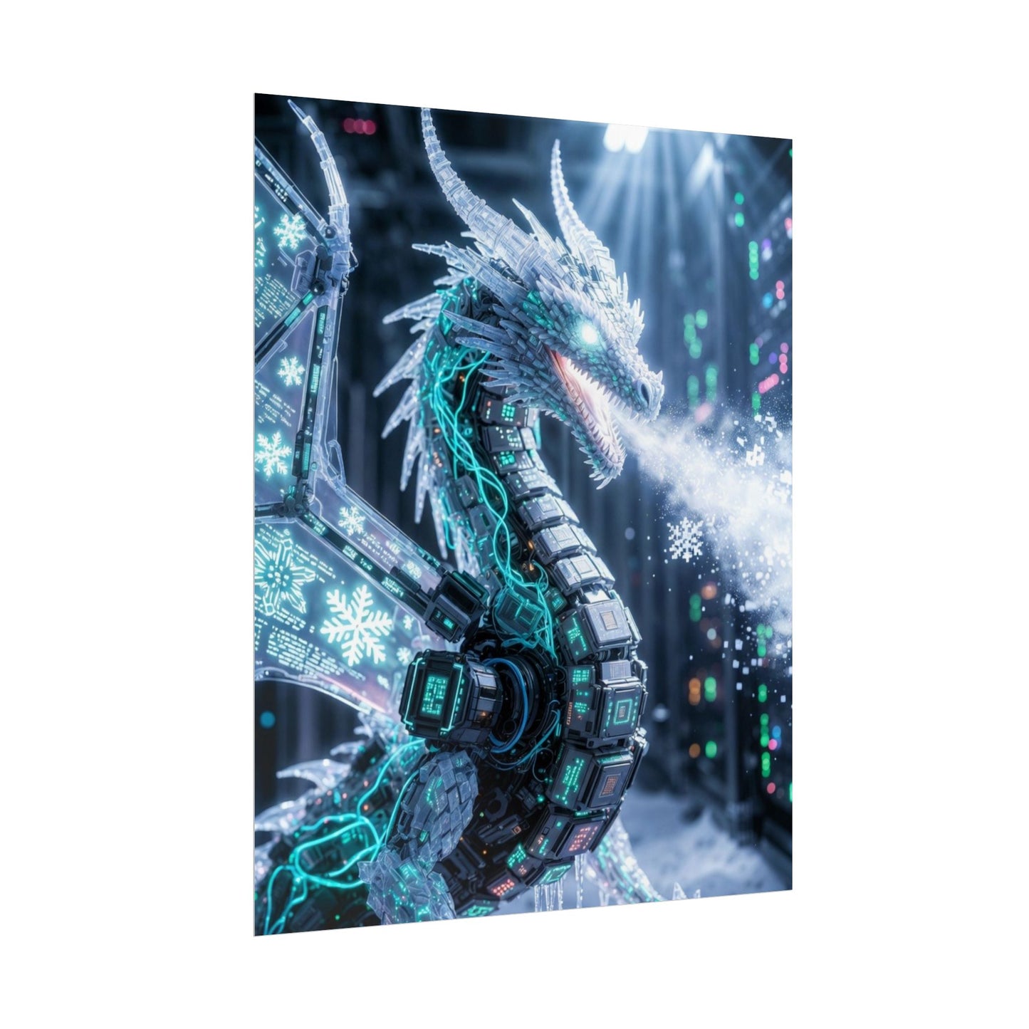 Rolled Poster — Cyber Ice Dragon Fantasy Art Print