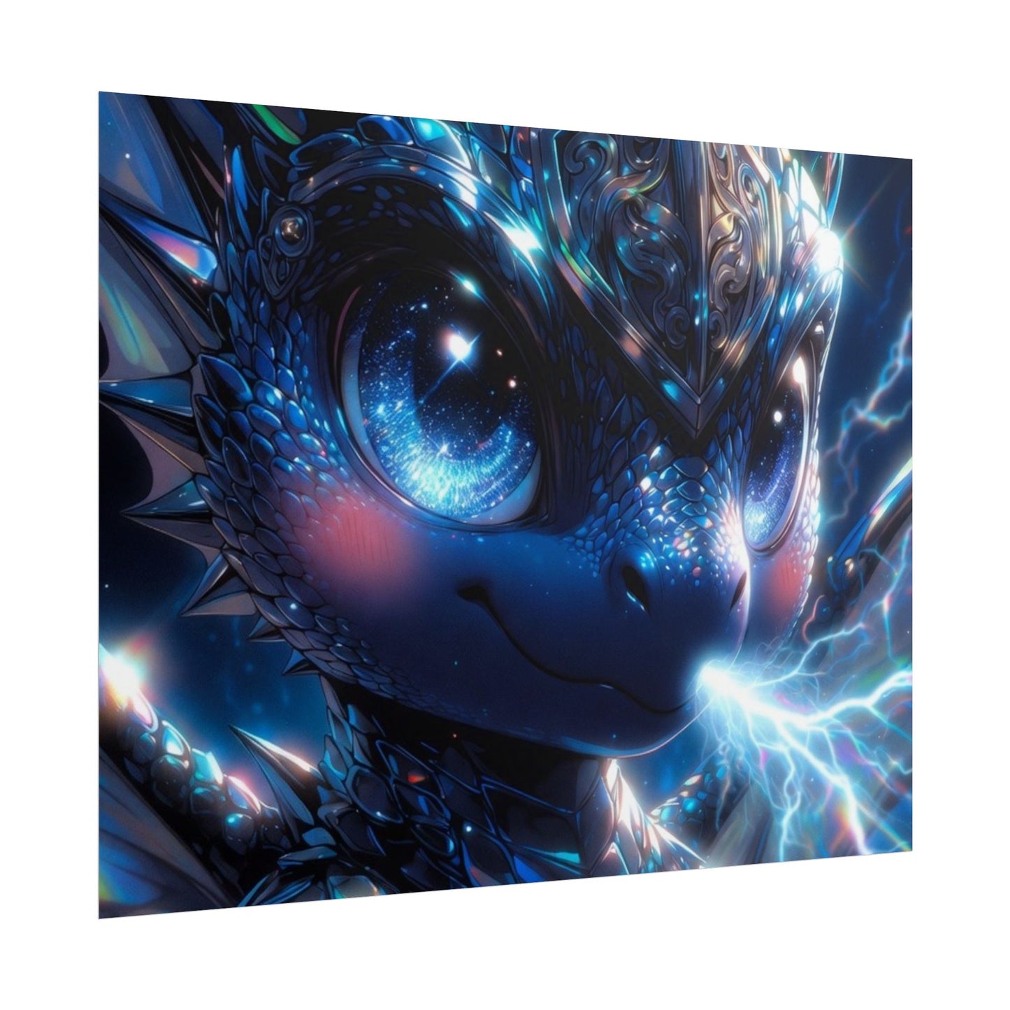 Shiny Blue Dragon Rolled Poster — Cute Electric Fantasy Wall Art