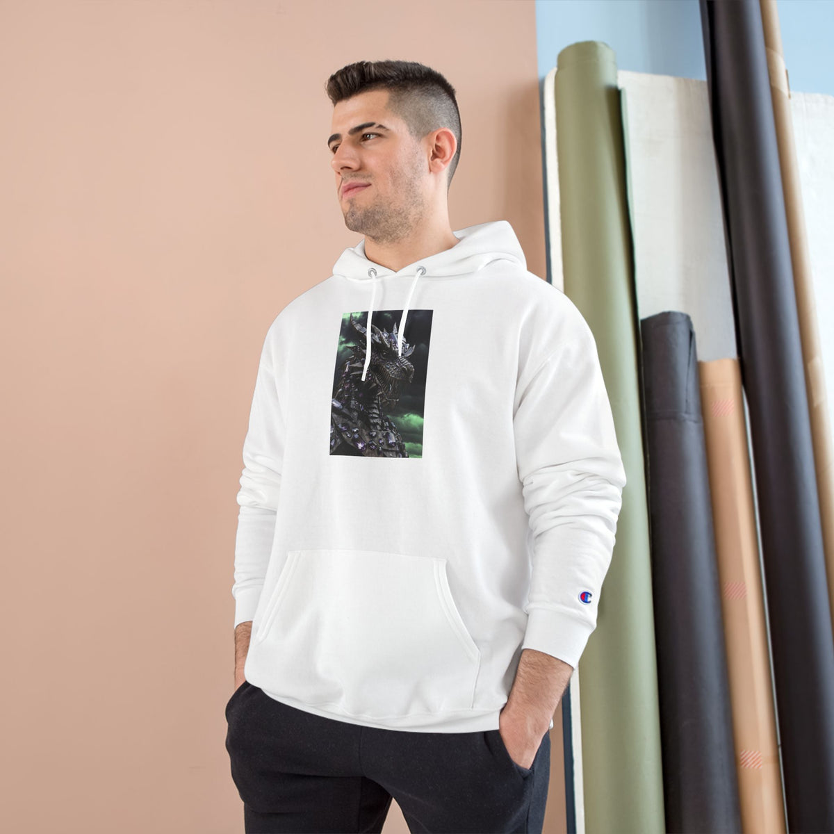 A Champion Hoodie with Artistic Dragon Design - Cozy Streetwear for Creative Souls, Perfect for Gifts, Festivals, and Everyday Wear