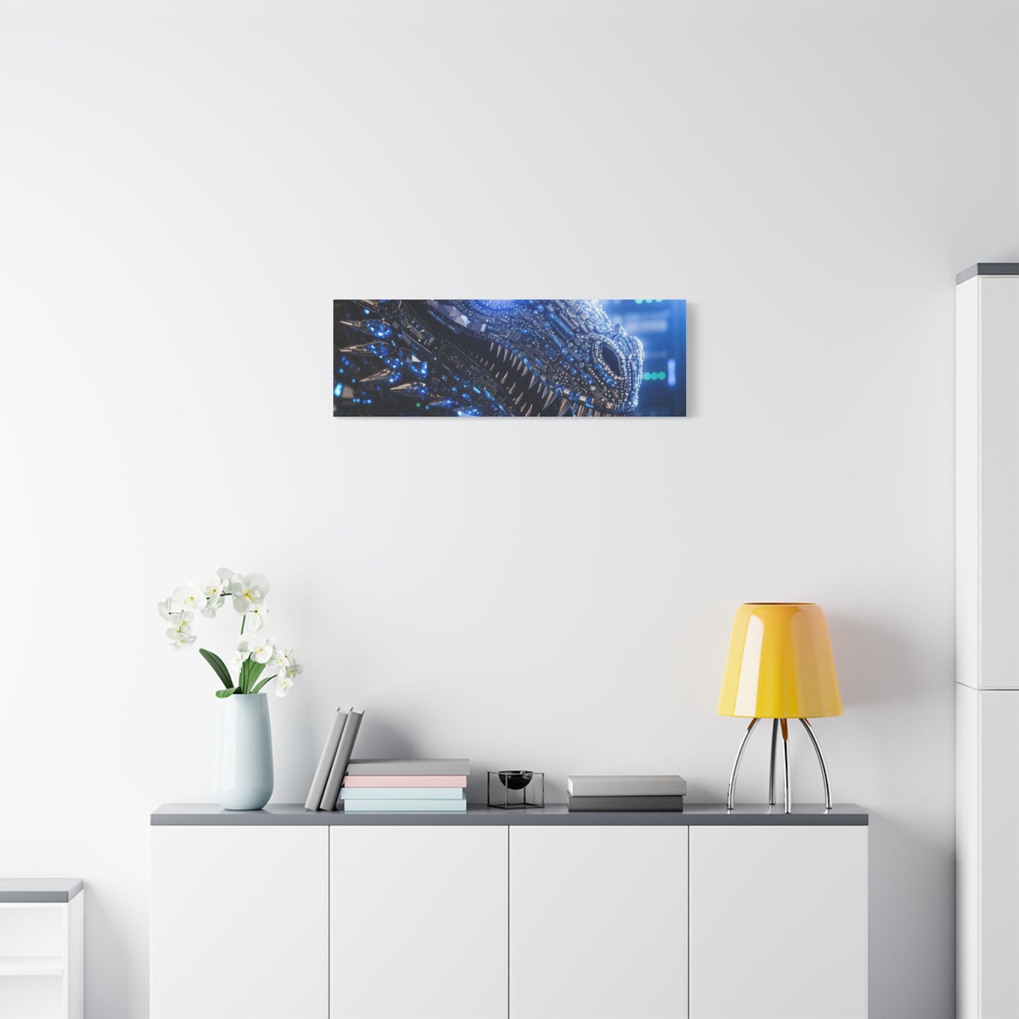 Cyber Dragon Canvas Print — Futuristic Metallic Dragon Wall Art