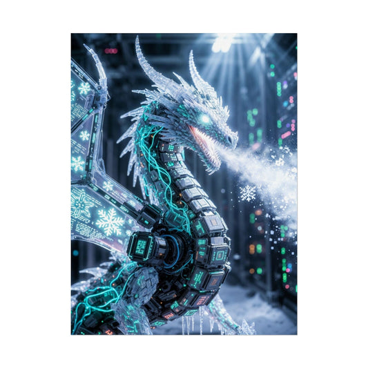 Rolled Poster — Cyber Ice Dragon Fantasy Art Print
