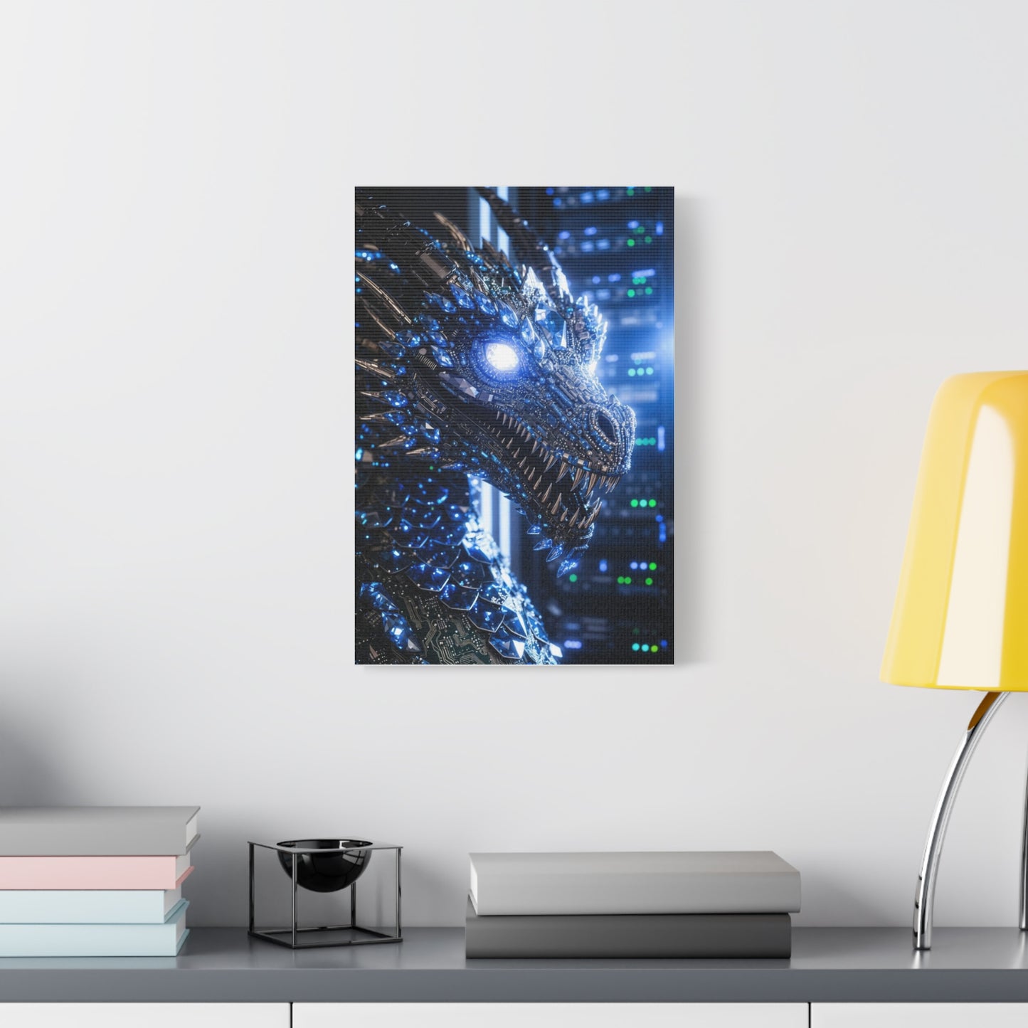 Cyber Dragon Canvas Print — Futuristic Metallic Dragon Wall Art