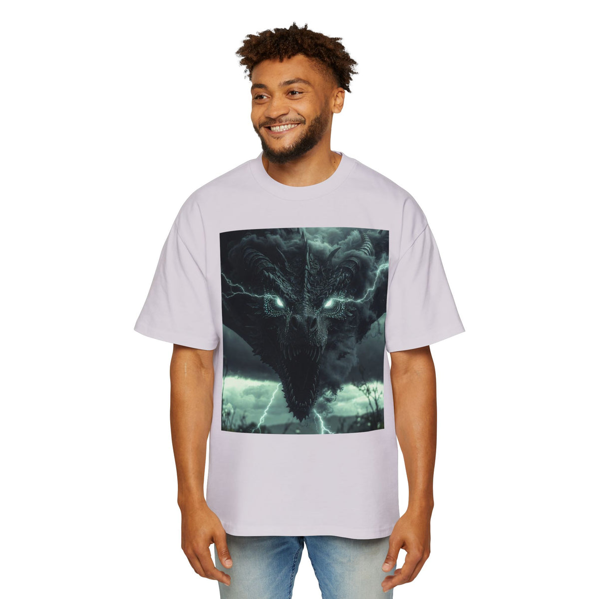 A Storm Dragon Graphic Tee — Dark Fantasy Oversized Men's T-Shirt