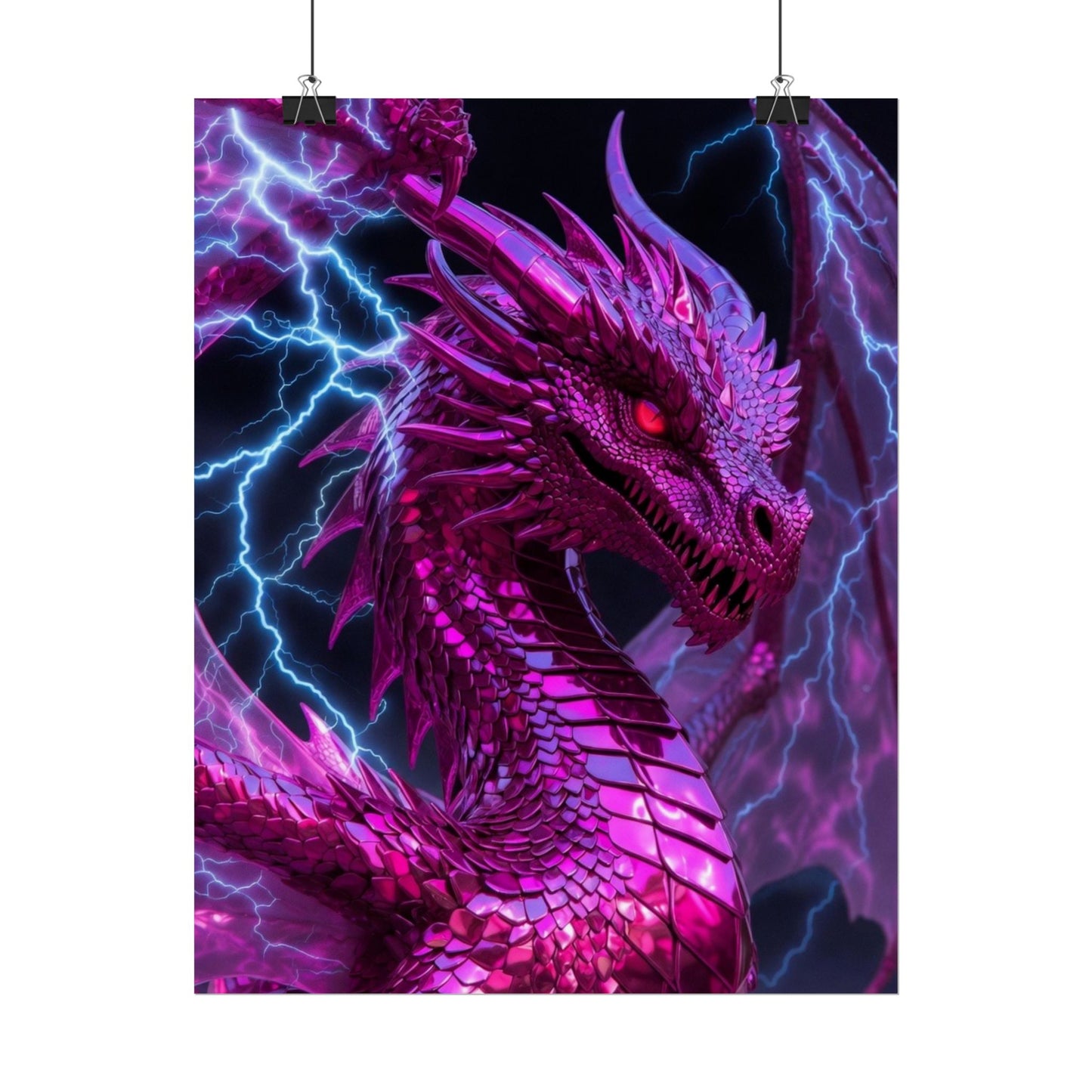 Pink Electric Dragon Poster — Fantasy Wall Art Rolled Poster