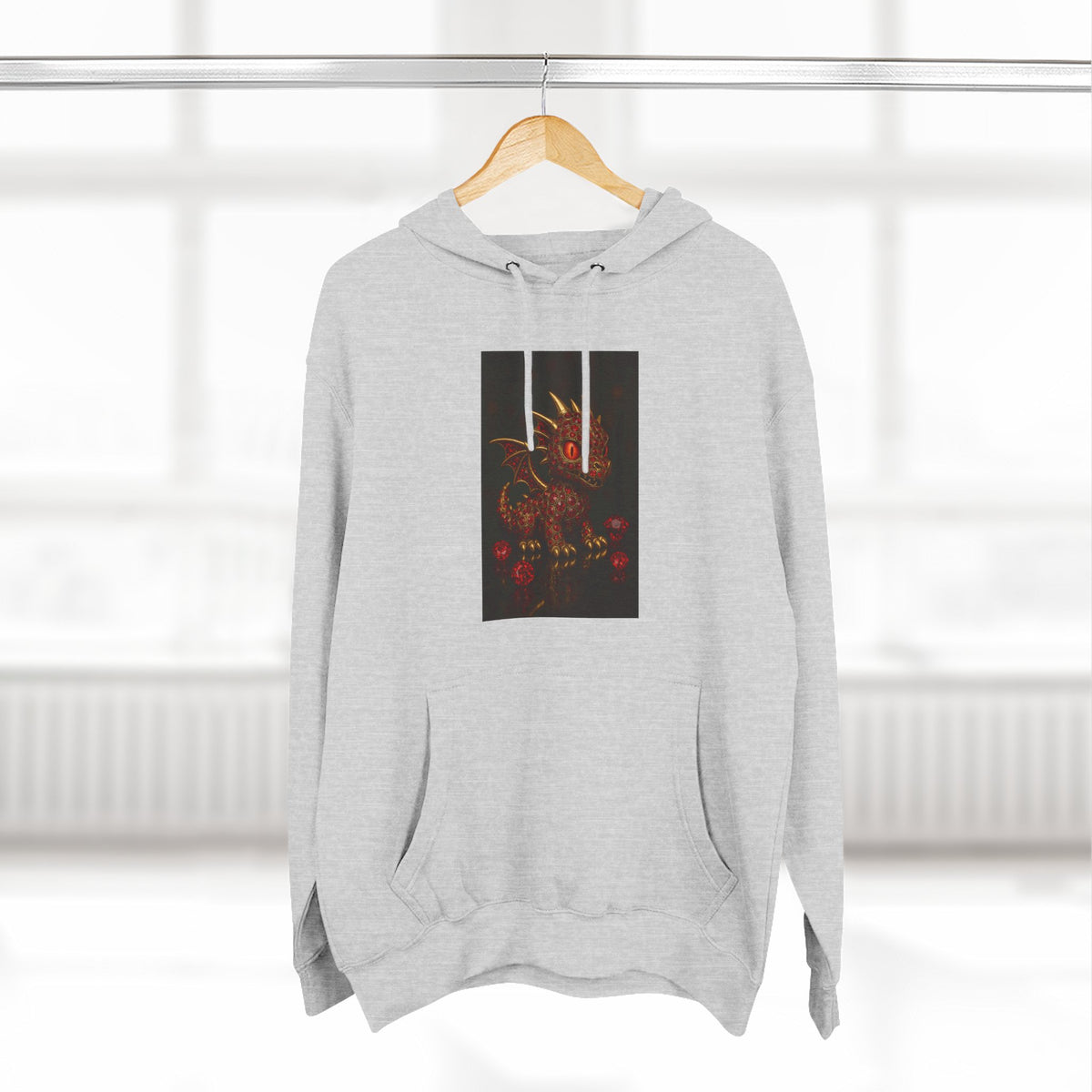 A RUBY RED Dragon Swirl Fleece Hoodie - Three-Panel Design for Fantasy Lovers