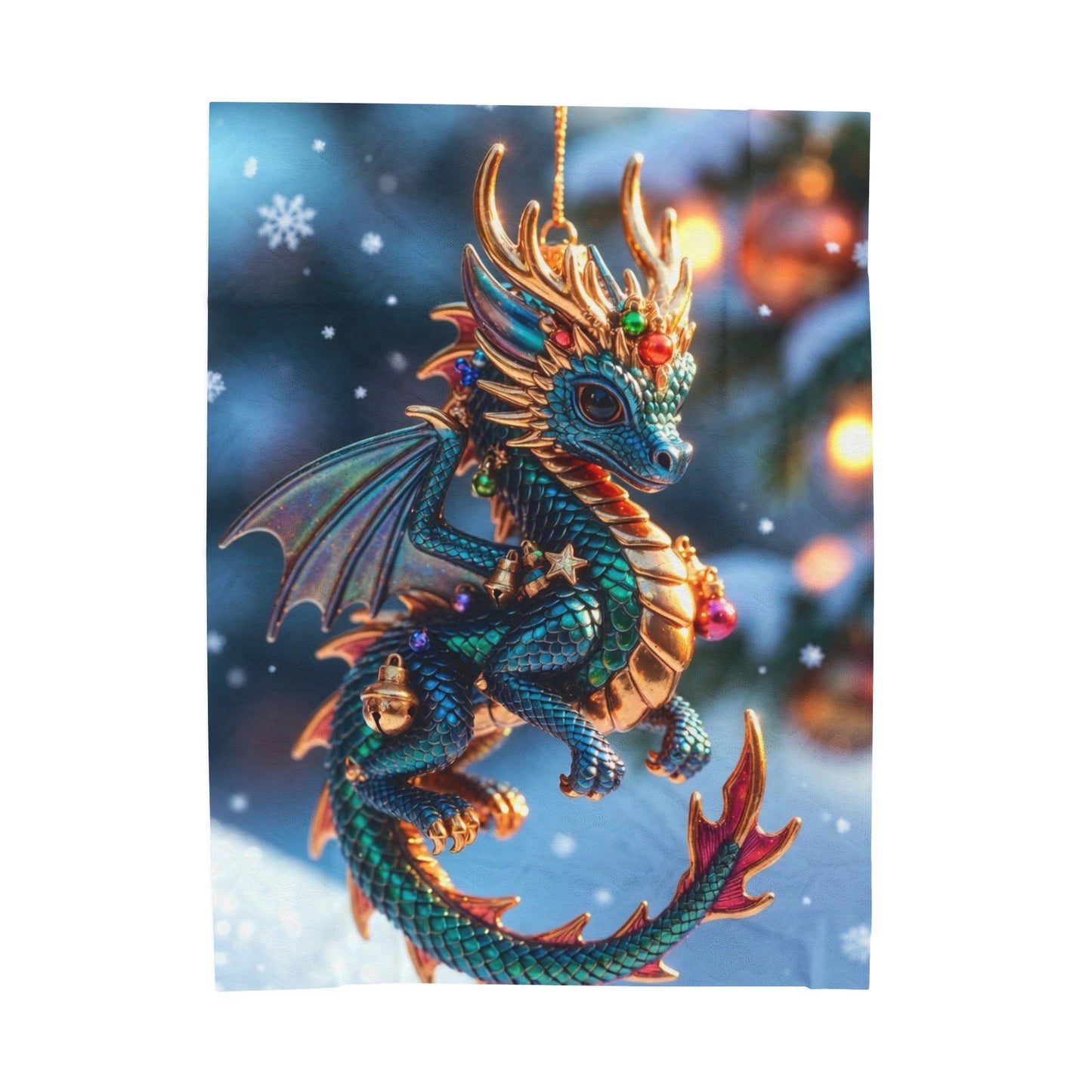Dragon Ornament Velveteen Plush Blanket — Festive Fantasy Holiday Throw