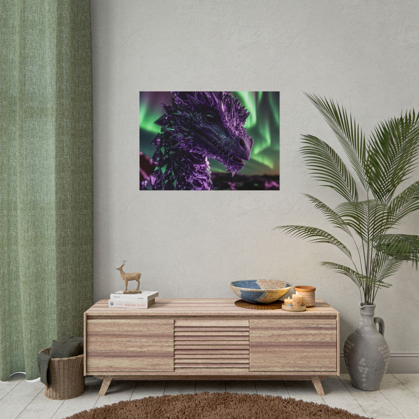 Aurora Dragon Rolled Poster — Purple Crystal Dragon Wall Art