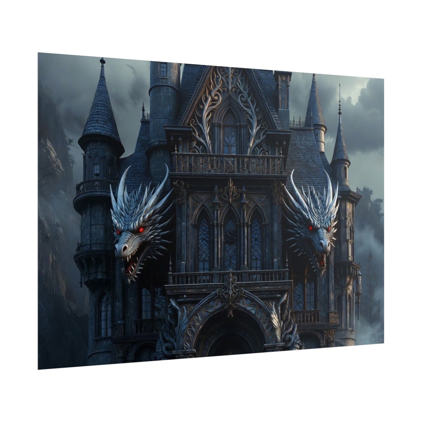 Gothic Dragon Castle Rolled Poster — Dark Fantasy Wall Art
