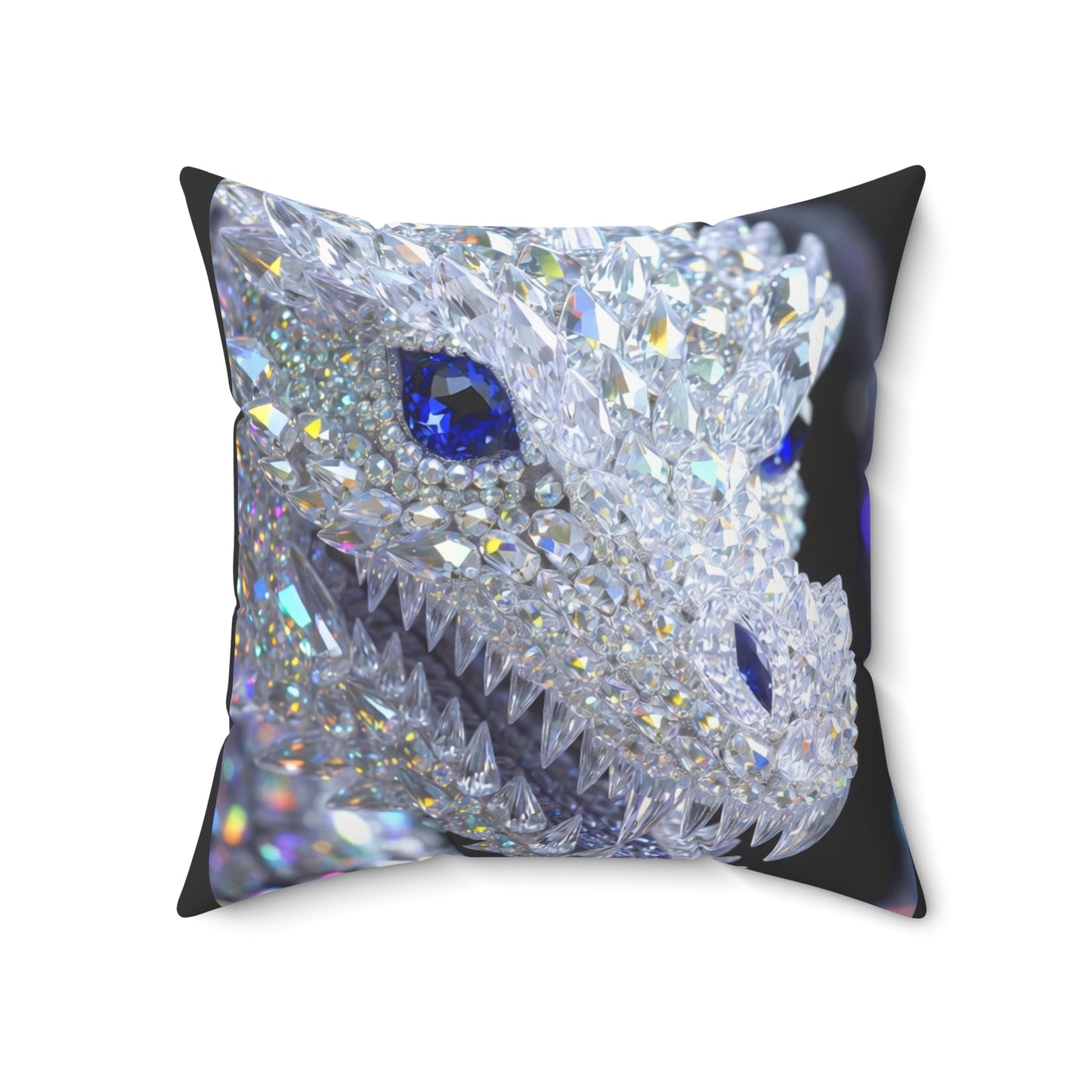 Crystal Dragon Decorative Pillow — Sparkling Gemstone Fantasy Throw Cushion