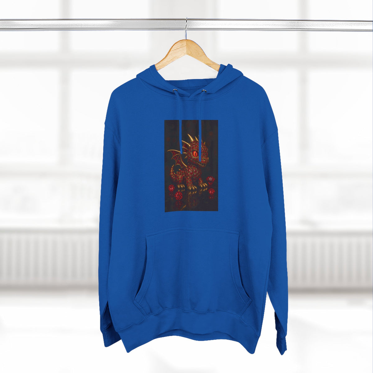 A RUBY RED Dragon Swirl Fleece Hoodie - Three-Panel Design for Fantasy Lovers