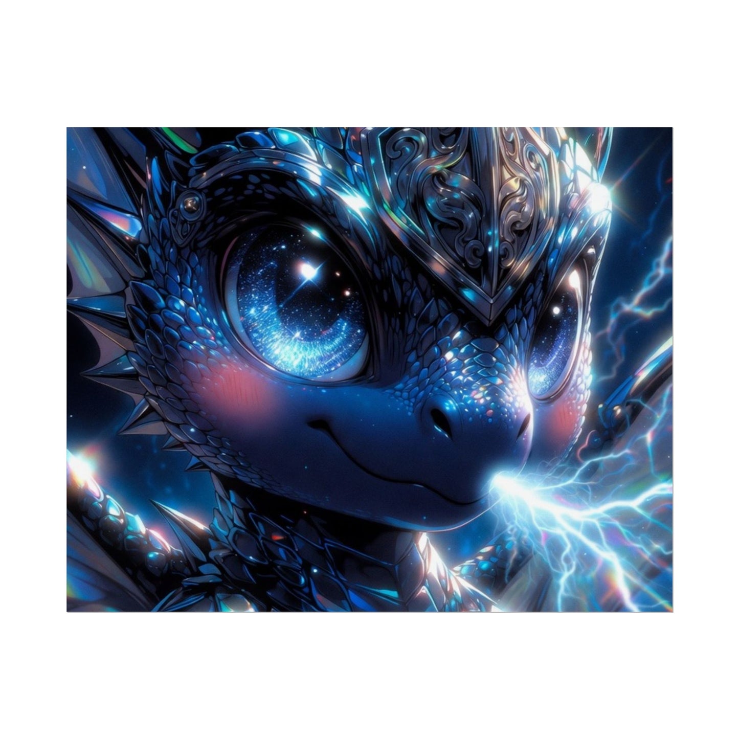 Shiny Blue Dragon Rolled Poster — Cute Electric Fantasy Wall Art