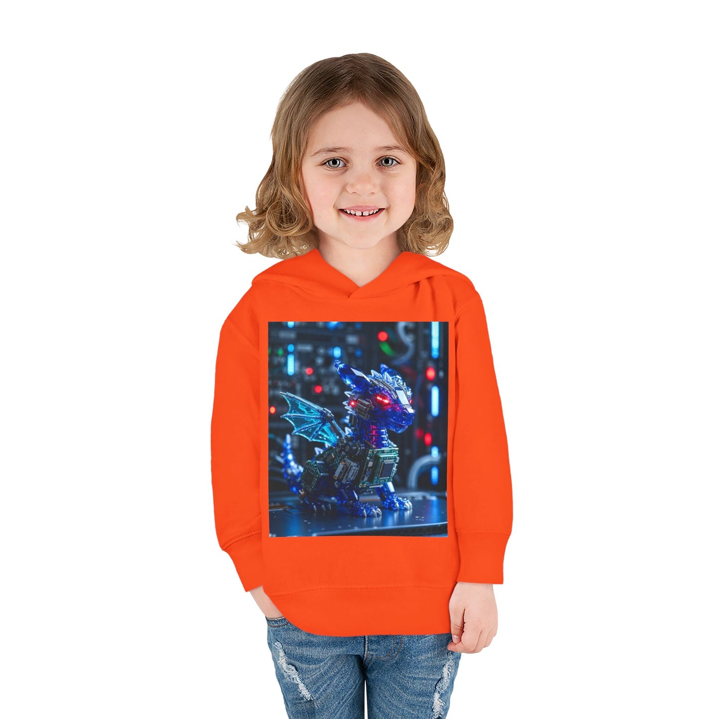Toddler Hoodie — Neon Robot Dragon Pullover for Kids