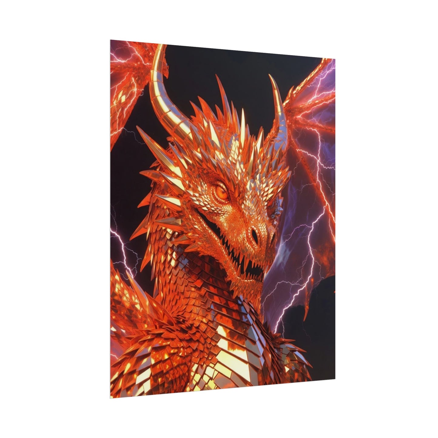 Orange Lightning Dragon Poster — Fantasy Wall Art for Gamers & Fans