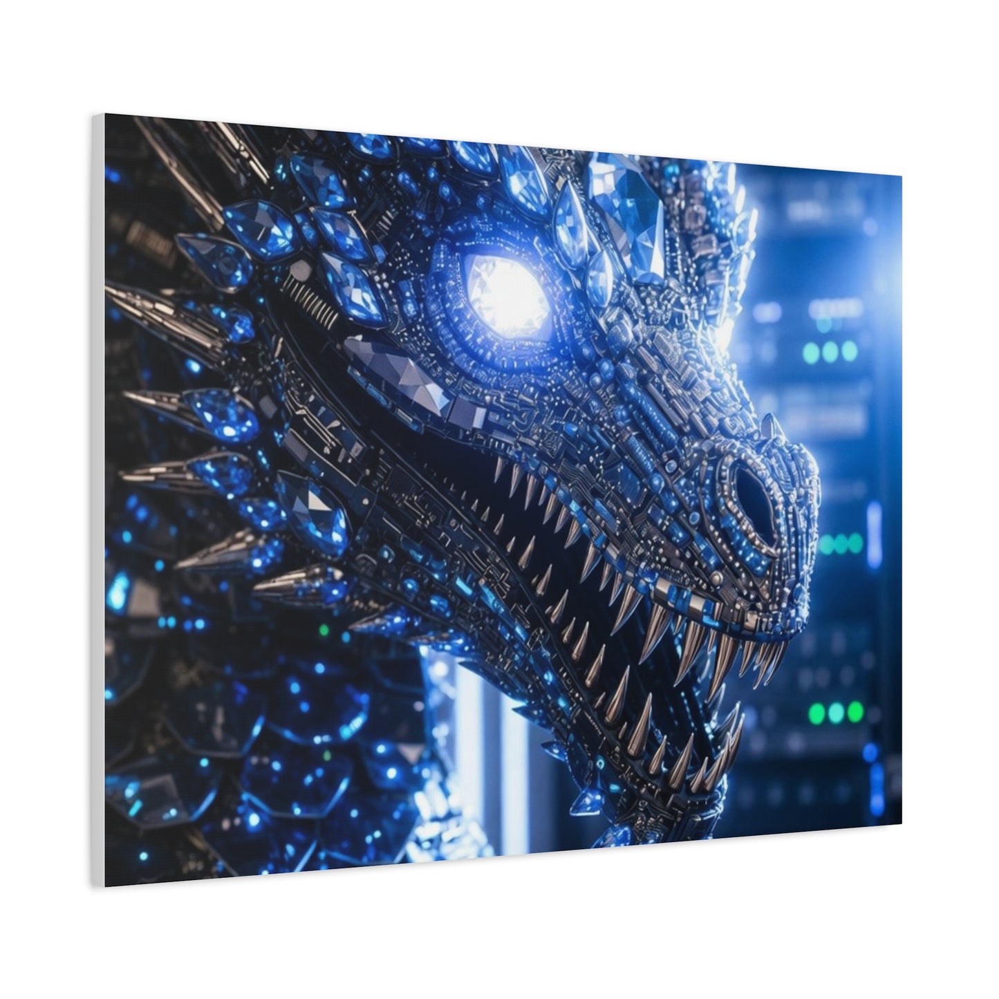 Cyber Dragon Canvas Print — Futuristic Metallic Dragon Wall Art