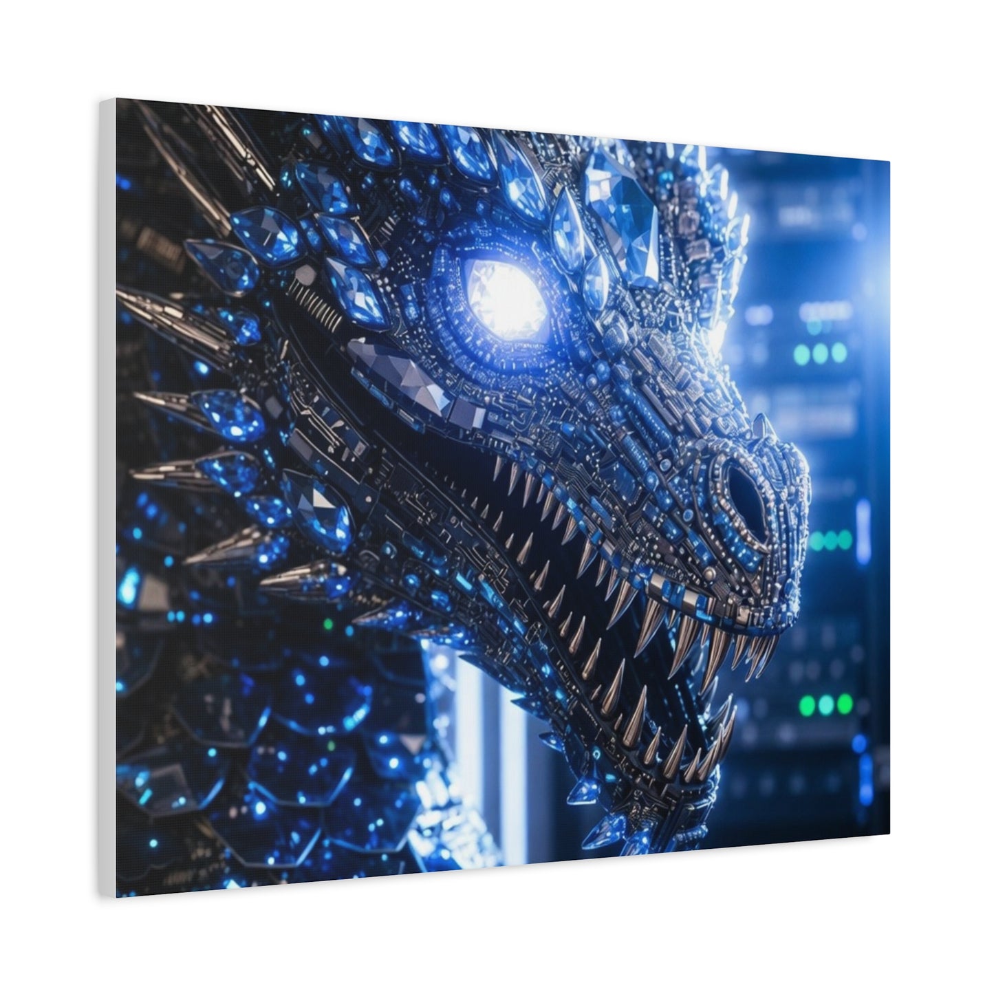 Cyber Dragon Canvas Print — Futuristic Metallic Dragon Wall Art