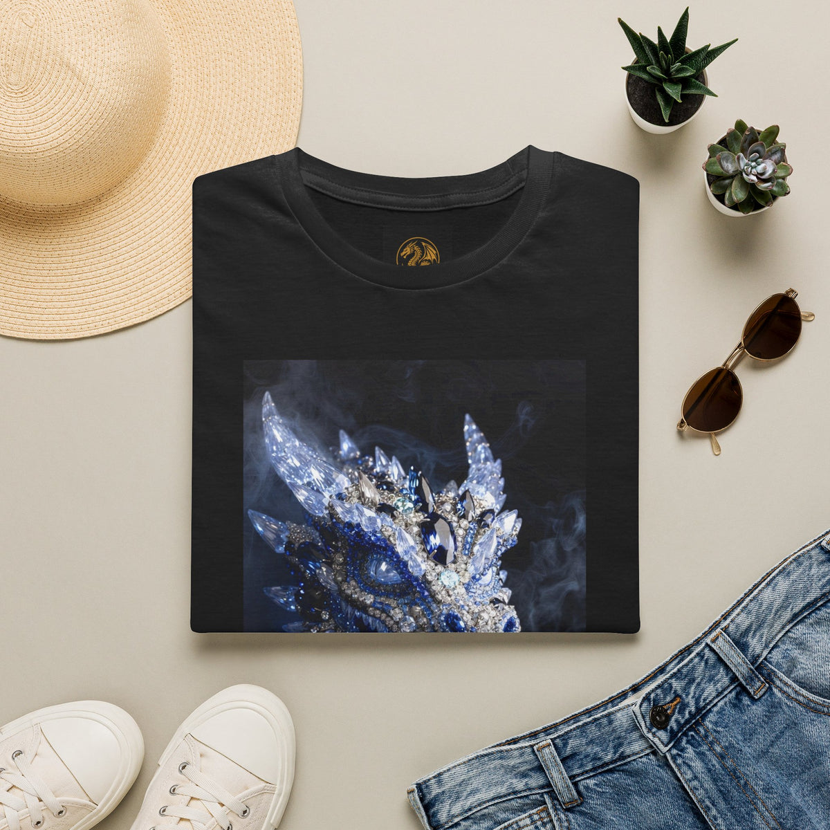 A Crystal Dragon Portrait T-Shirt — Mystical Blue Dragon Art Tee