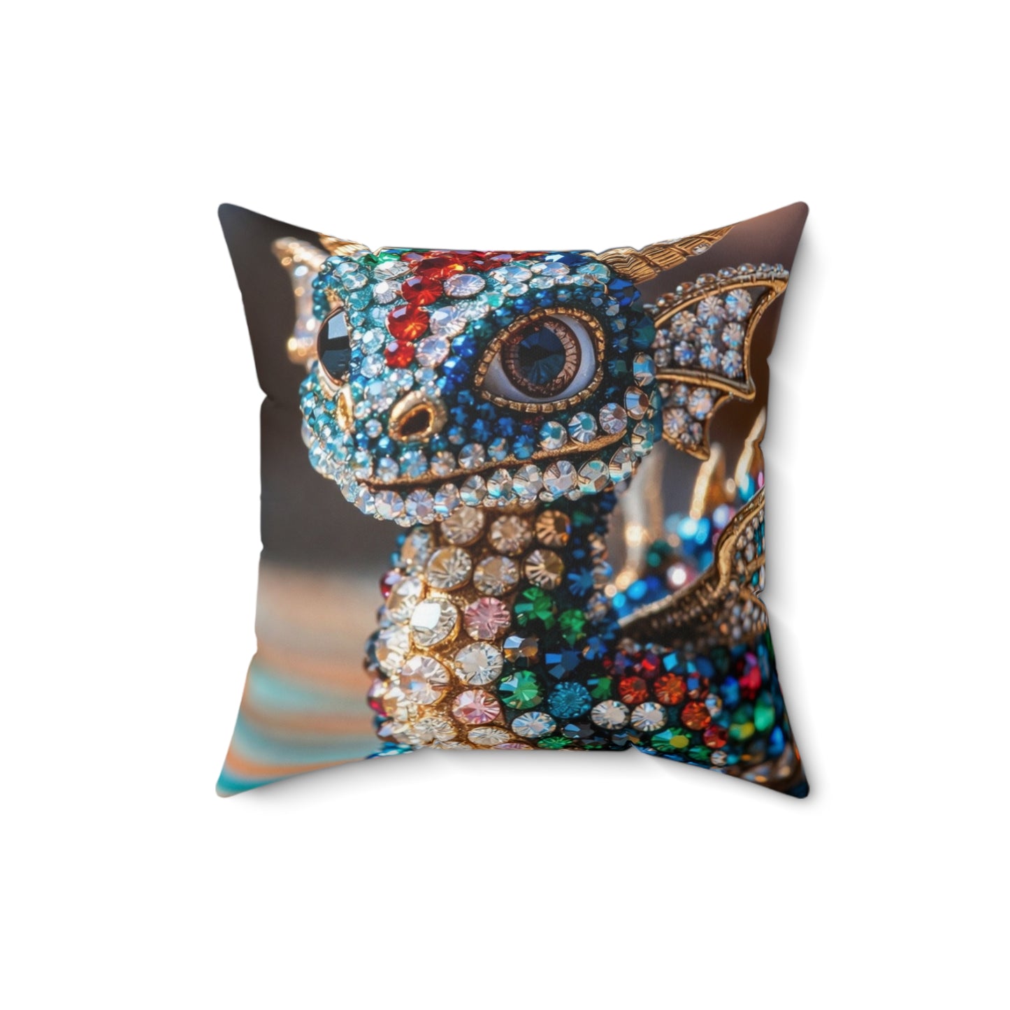Jeweled Dragon Decorative Pillow — Rhinestone Embellished Accent Cushion