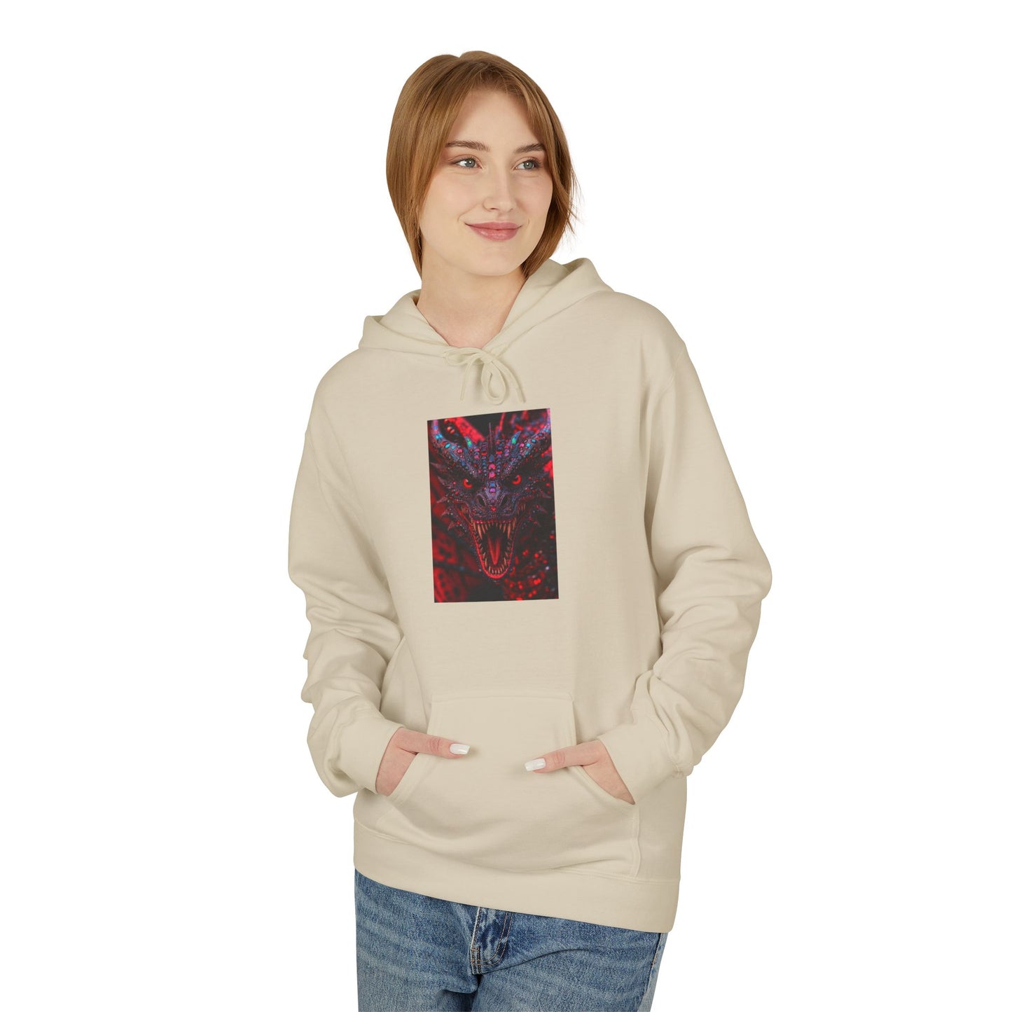 Abstract Red Dragon Marble Hoodie — Minimal Center Art Pullover