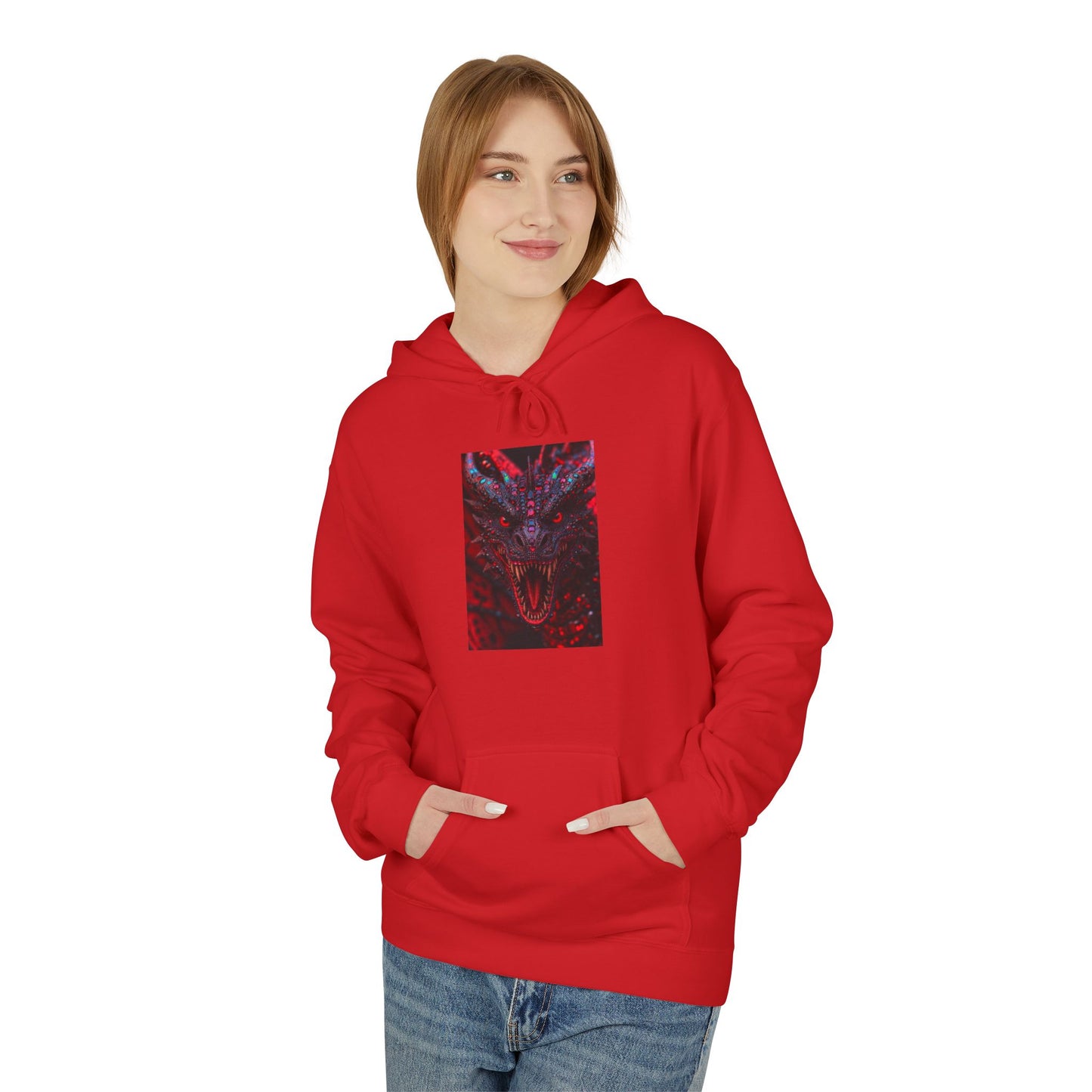 Abstract Red Dragon Marble Hoodie — Minimal Center Art Pullover
