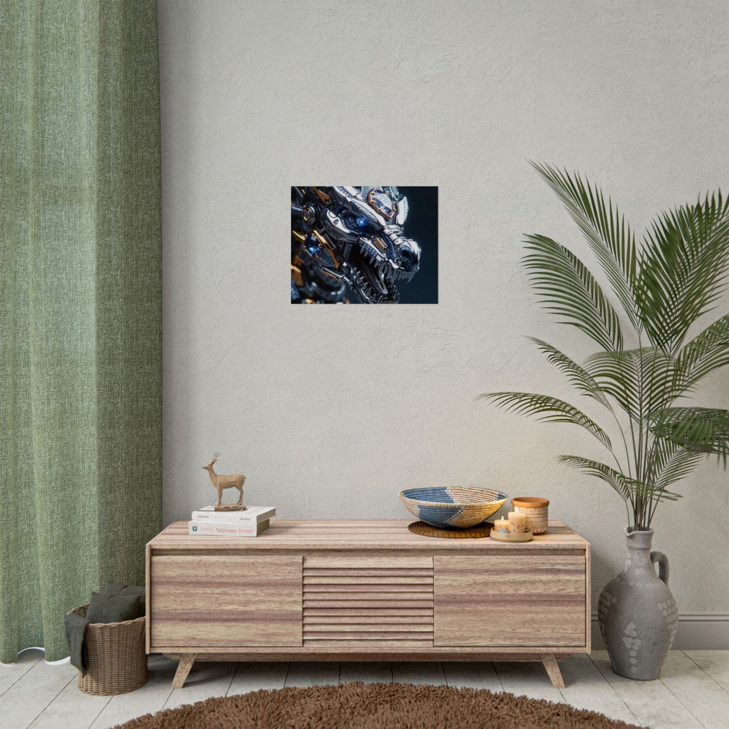 Mechanical Dragon Poster — Futuristic Gold & Blue Sci‑Fi Wall Art