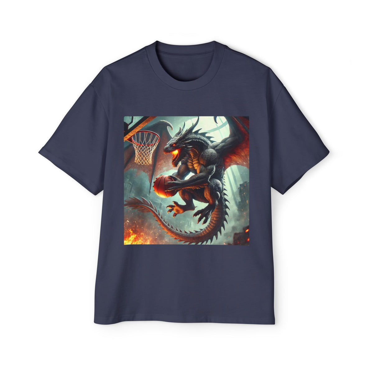 A Men's Fantasy Dragon Basketball Tee - Oversized Graphic Shirt, Streetwear Style, Casual Outfit, Gift for Him, Unique Art Tee