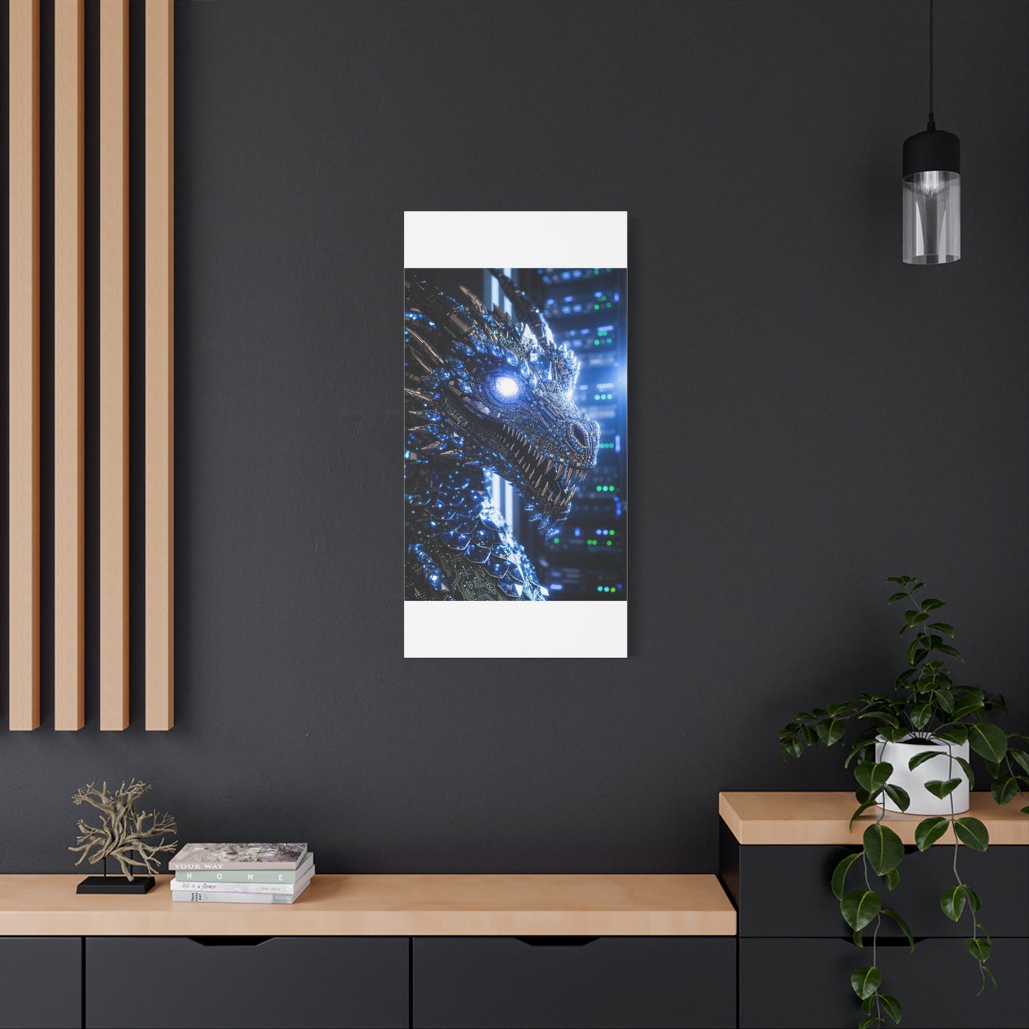 Cyber Dragon Canvas Print — Futuristic Metallic Dragon Wall Art