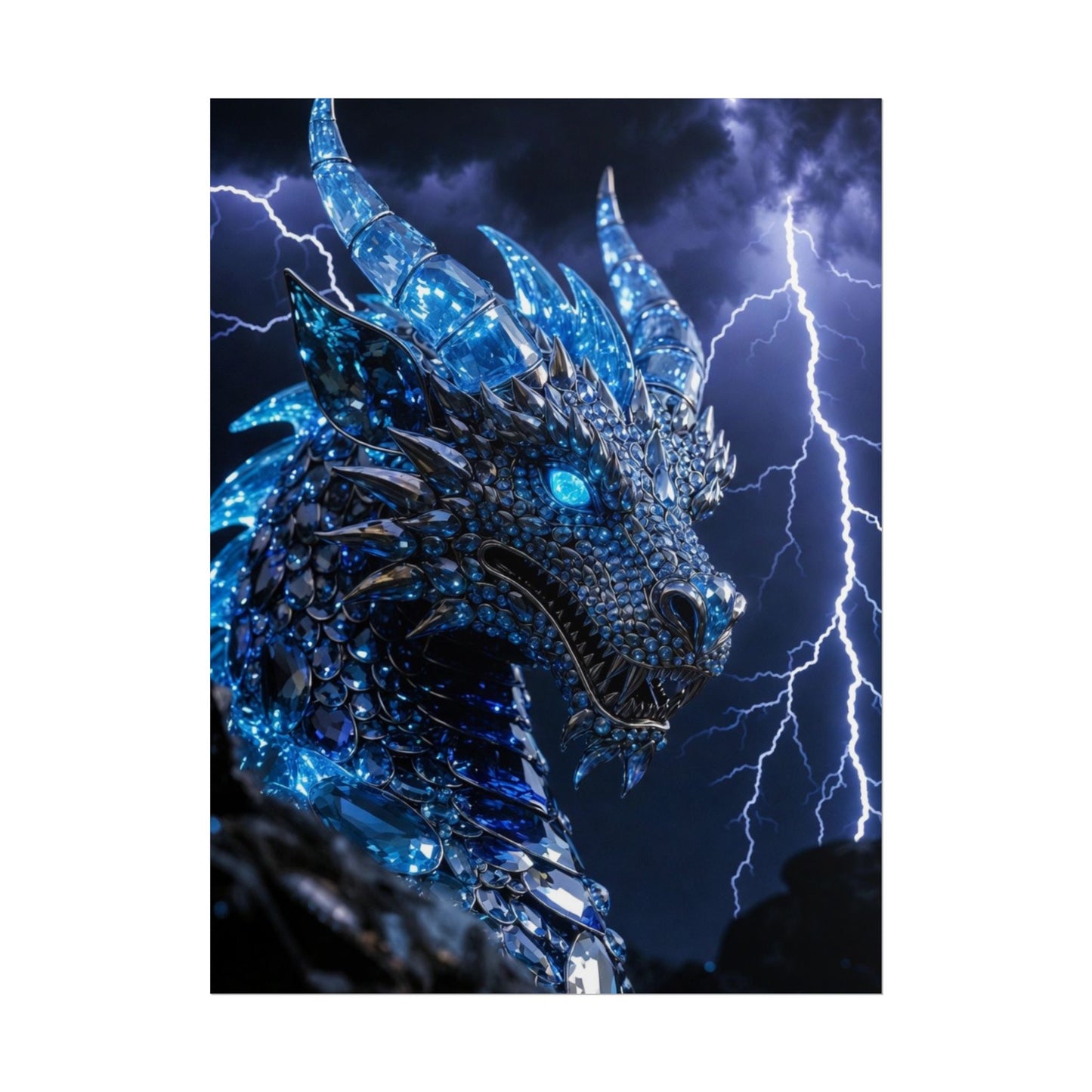 Blue Lightning Dragon Poster — Fantasy Wall Art Rolled Poster