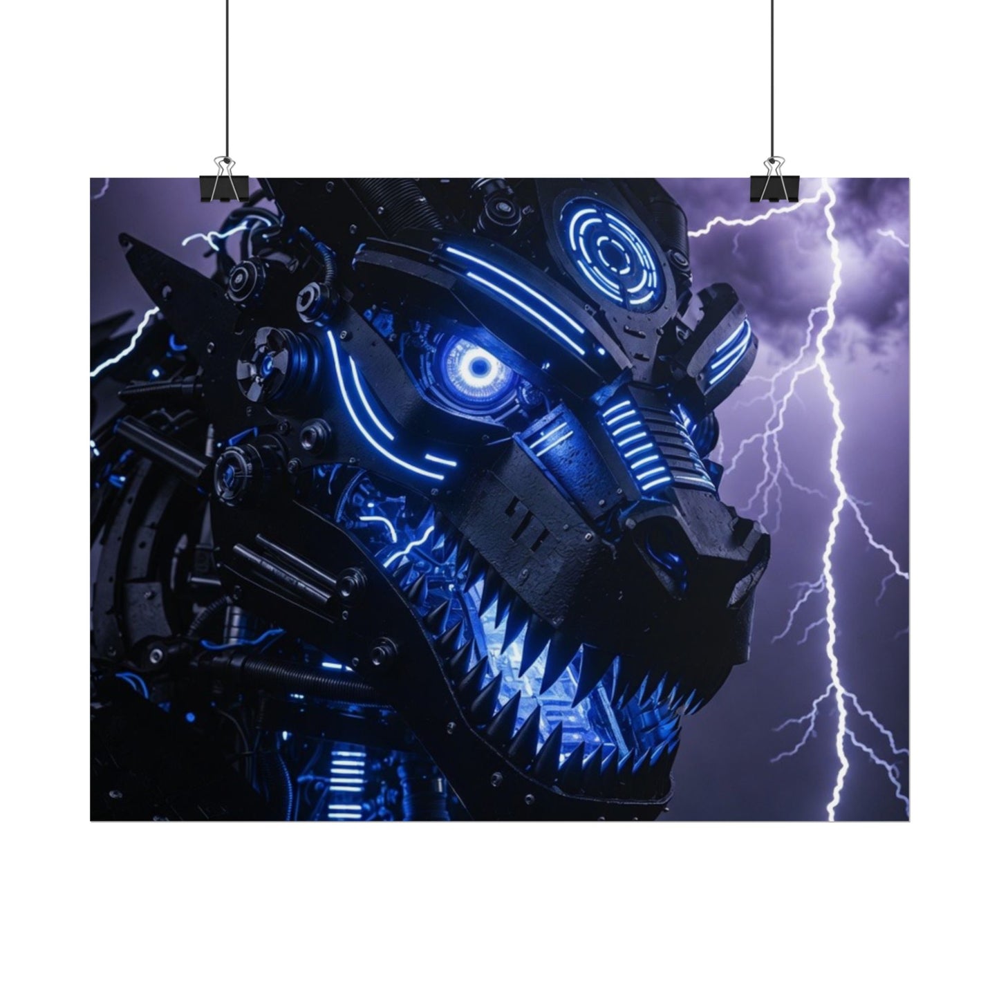 CyberDragon Storm Poster — Futuristic Mech Wolf Art Print (Rolled Poster)