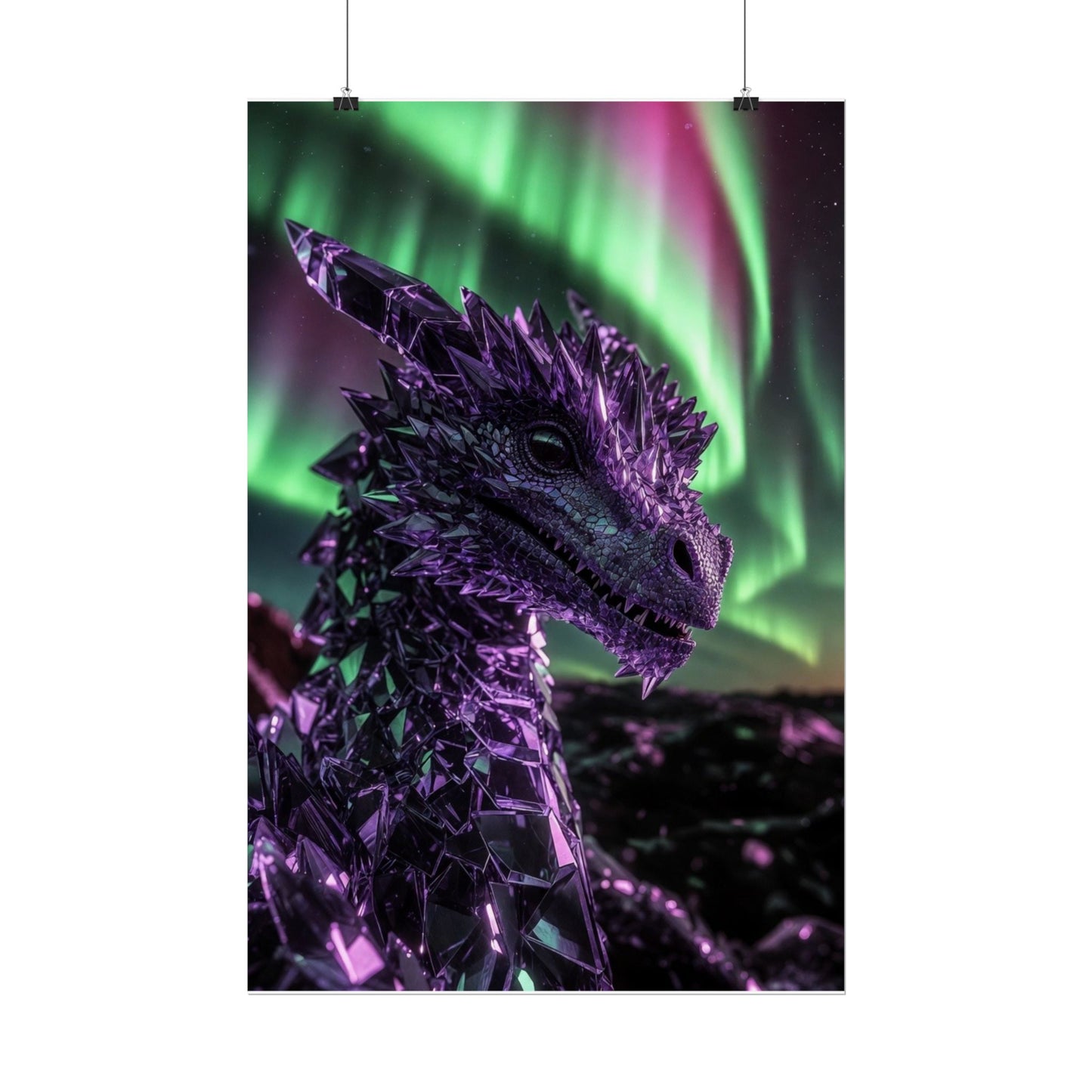 Aurora Dragon Rolled Poster — Purple Crystal Dragon Wall Art