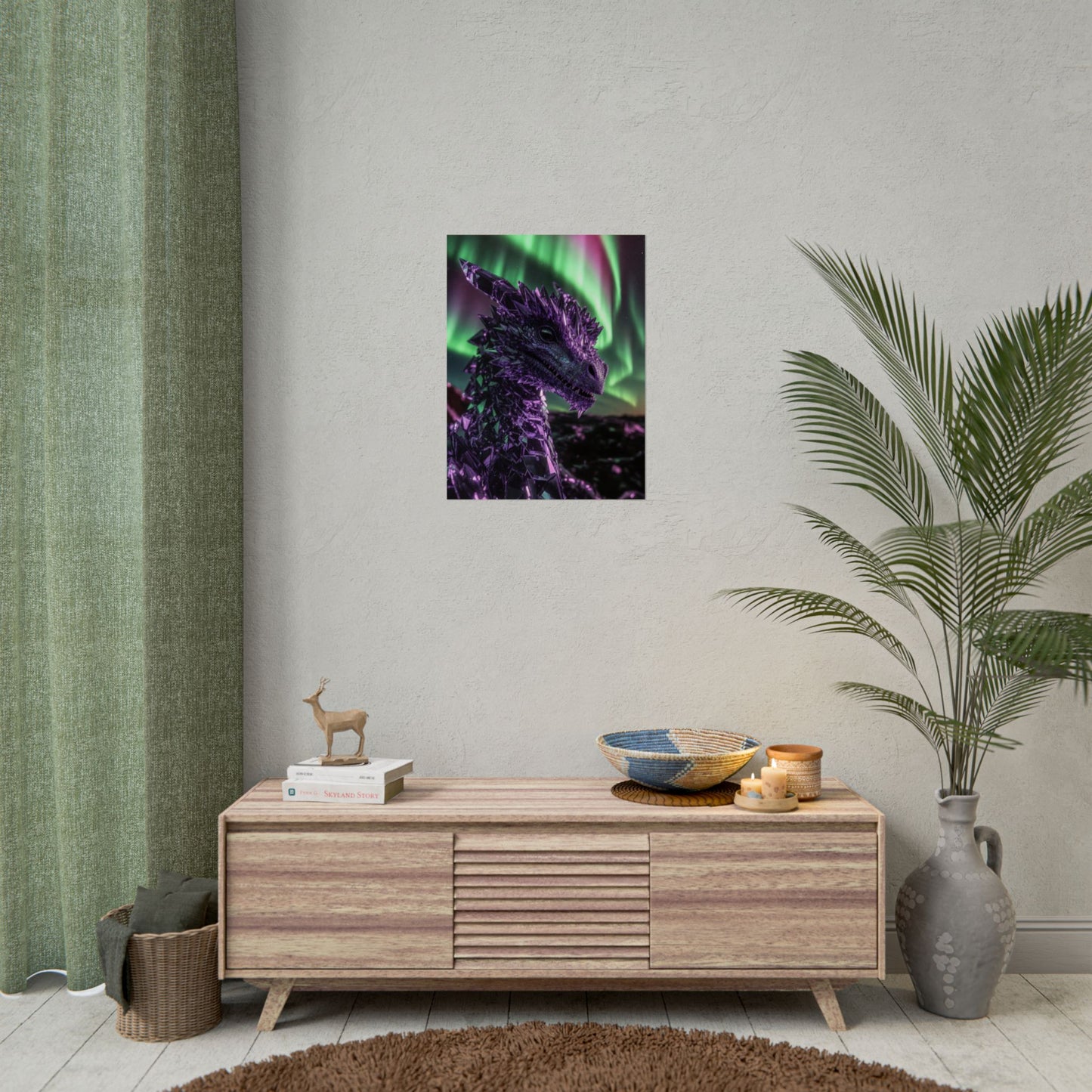 Aurora Dragon Rolled Poster — Purple Crystal Dragon Wall Art