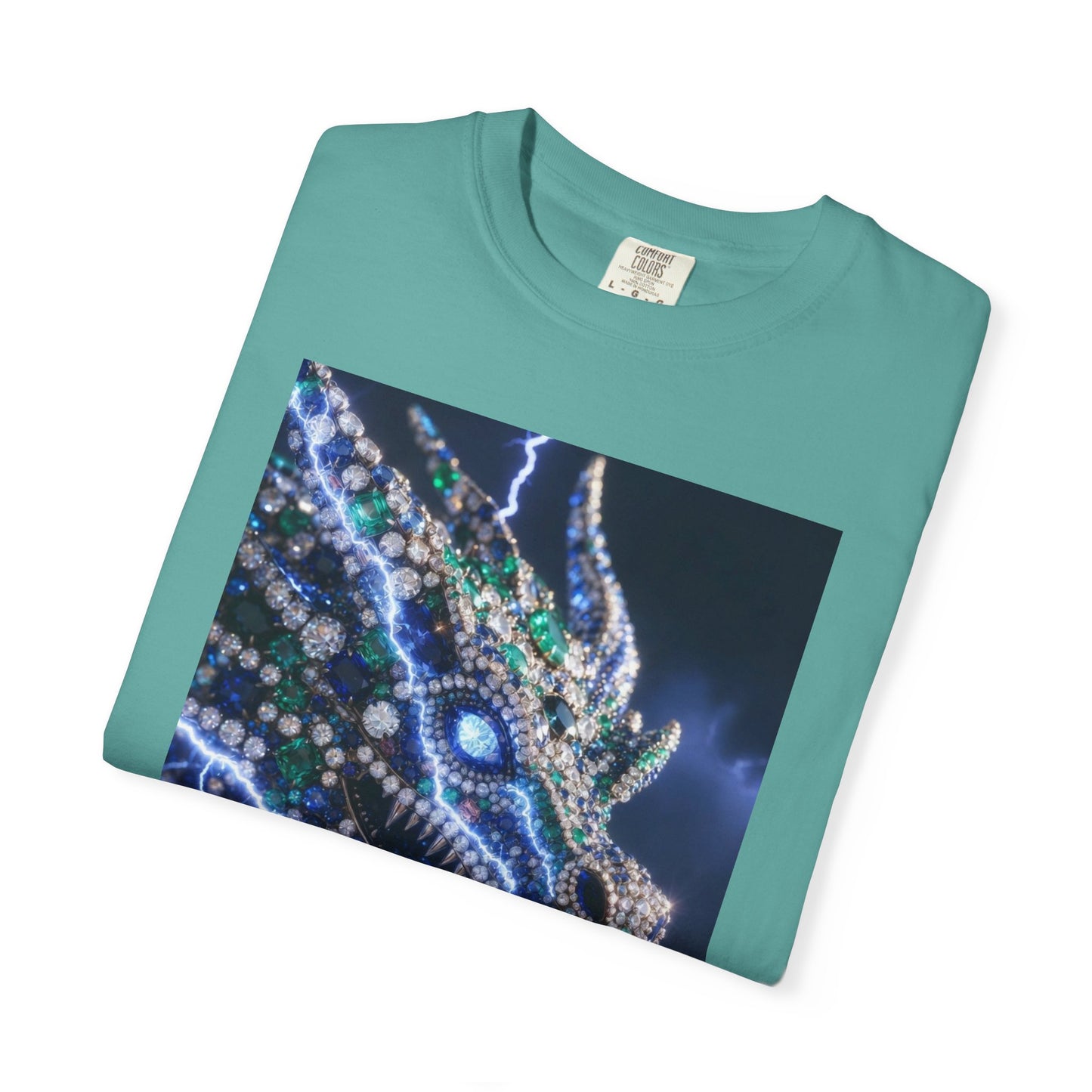 Dragon Lightning Graphic T-Shirt — Jewel-Studded Dragon Design