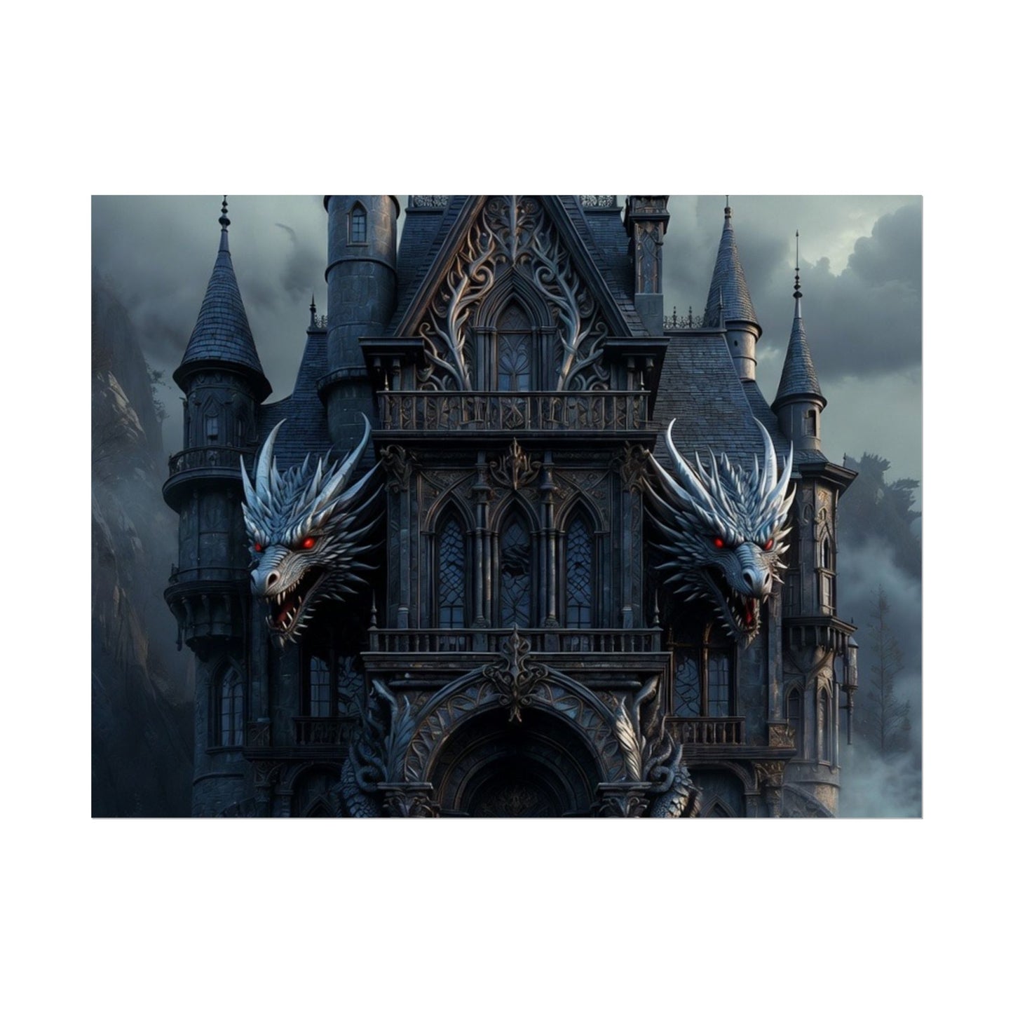 Gothic Dragon Castle Rolled Poster — Dark Fantasy Wall Art