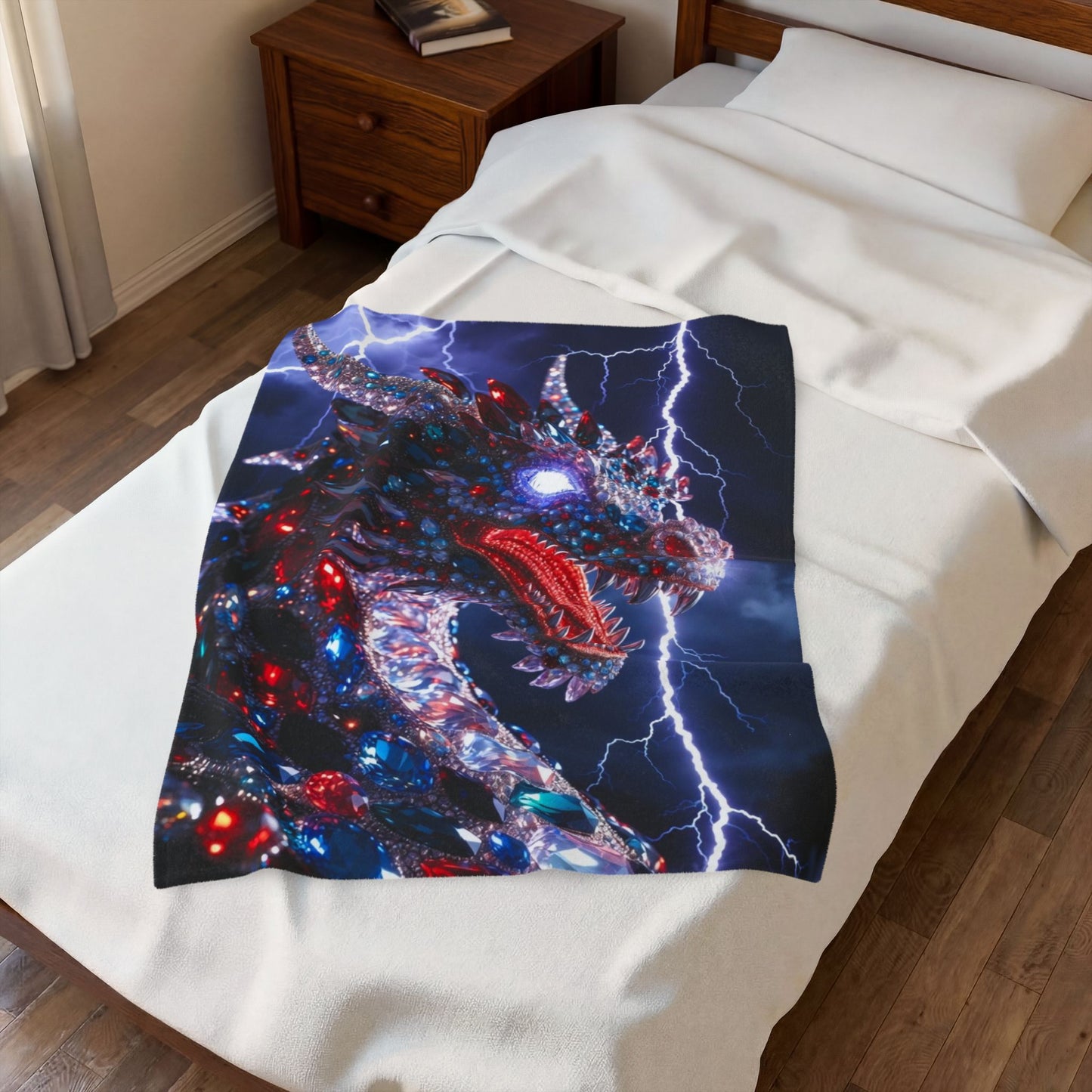 Velveteen Dragon Plush Blanket – Lightning Crystal Dragon Throw for Fantasy Fans