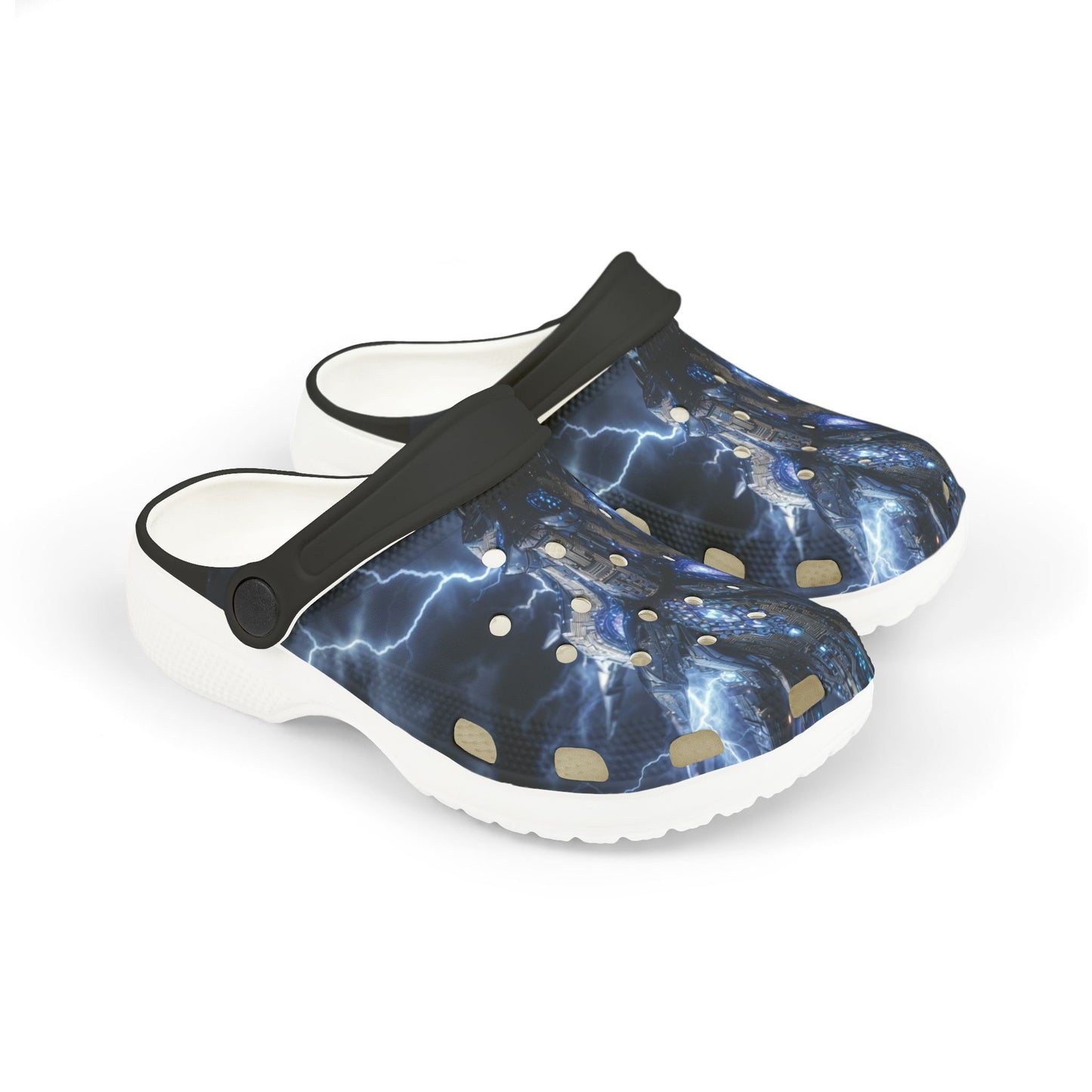 Kids Lightning Splash EVA Clogs — Blue Electric Pattern Kids' Garden Shoes